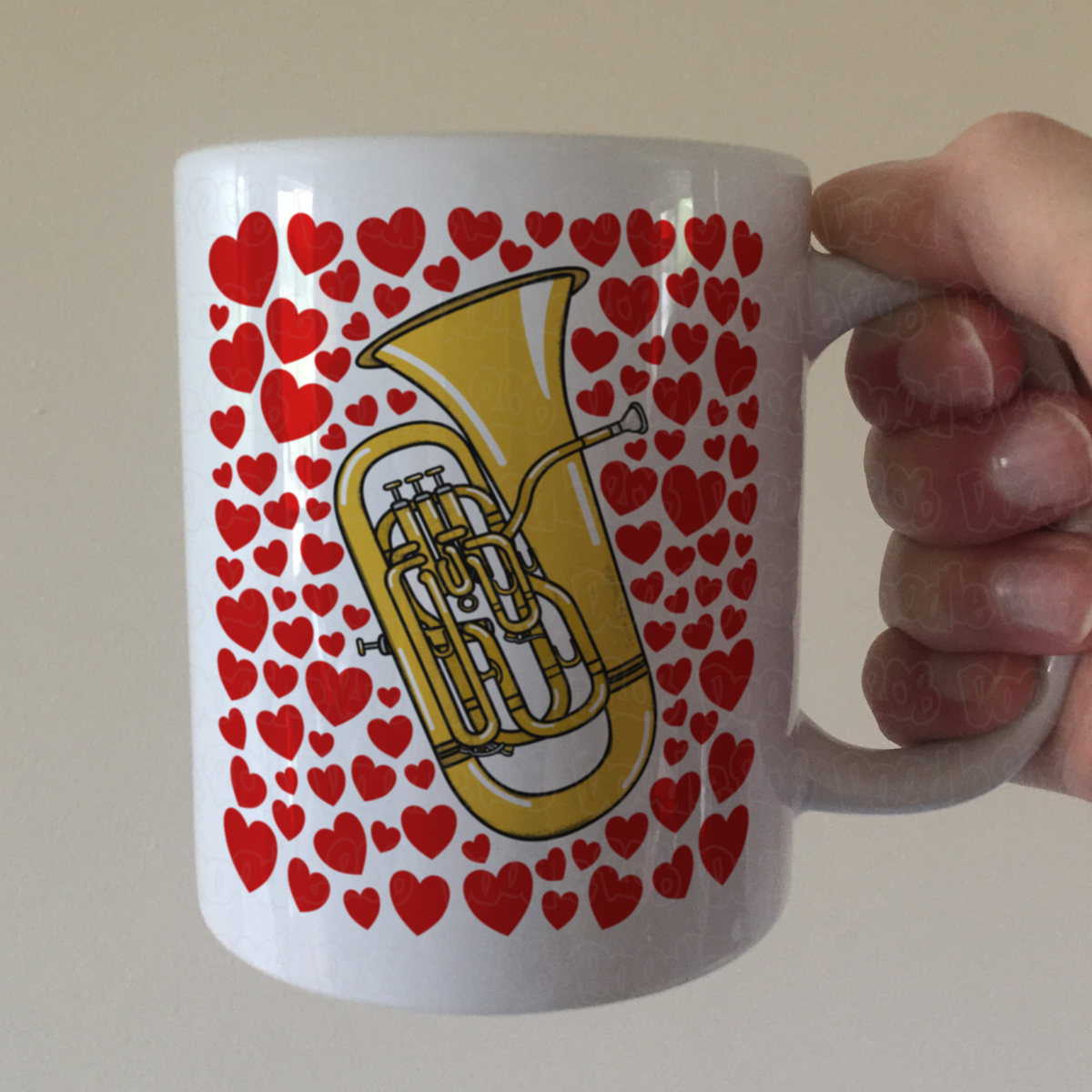 Euphonium With Hearts Mug - Gift For Euphoniumist - Brass Musician Valentines Anniversary Gift