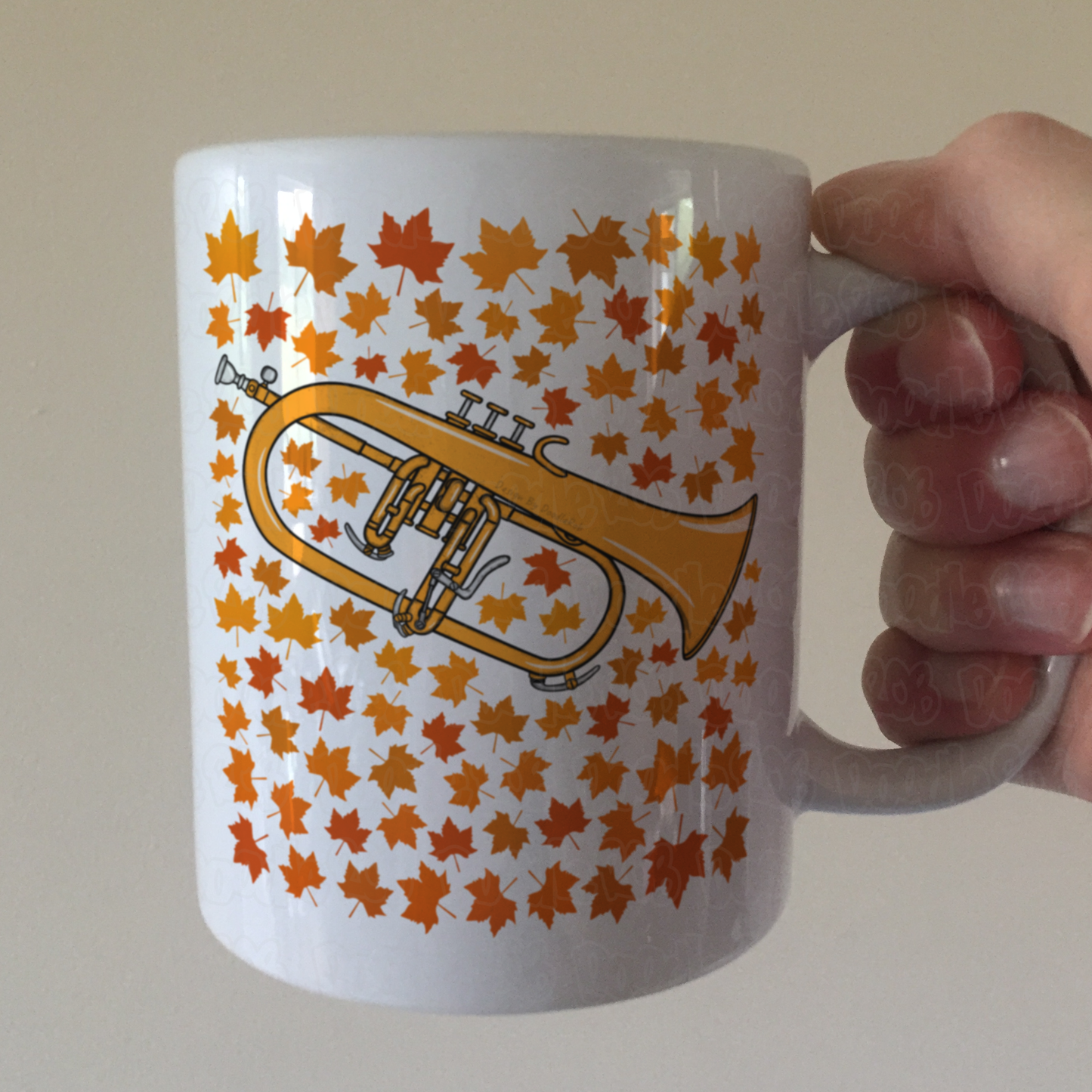 Autumn Flugelhorn Mug (Leaves) - Gift For Horn Player - Brass Musician Gift For Fall or Thanksgiving