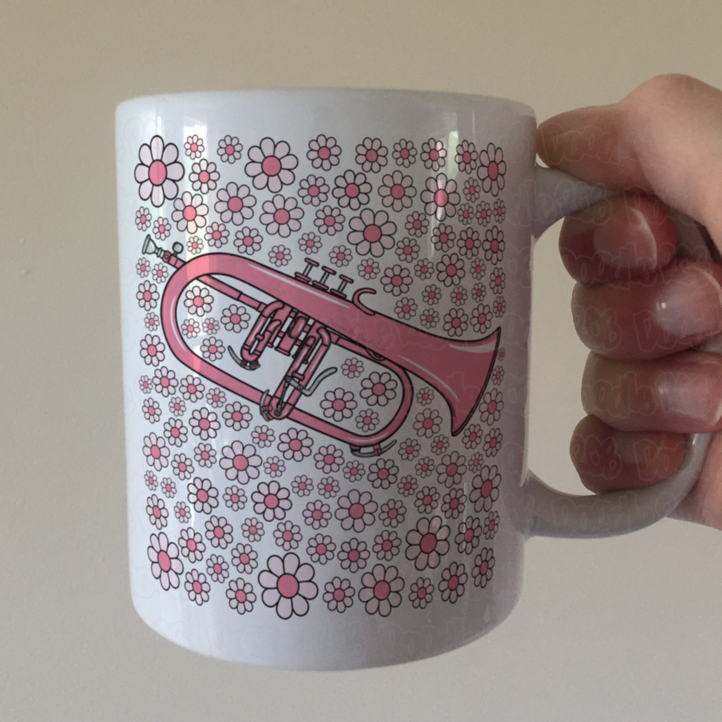 Flugelhorn Floral Mug (Pink Flowers) - Female Horn Player - Brass Musician Gift For Girl
