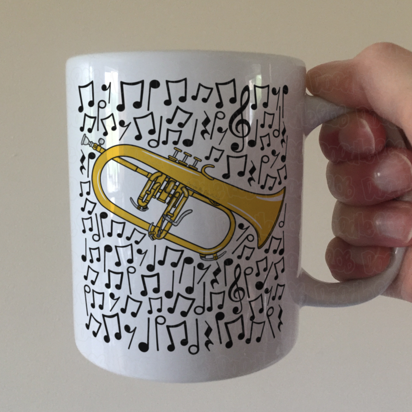 Flugelhorn Musical Notes Mug - Gift For Horn Player - Brass Musician Gift