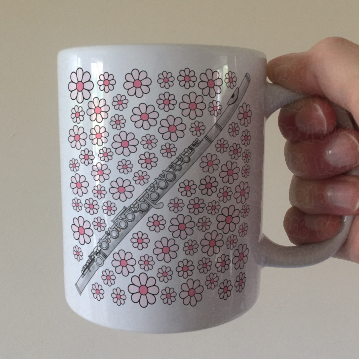 Flute Floral Mug (Pink Flowers) - Female Flautist - Woodwind Musician Gift For Girl