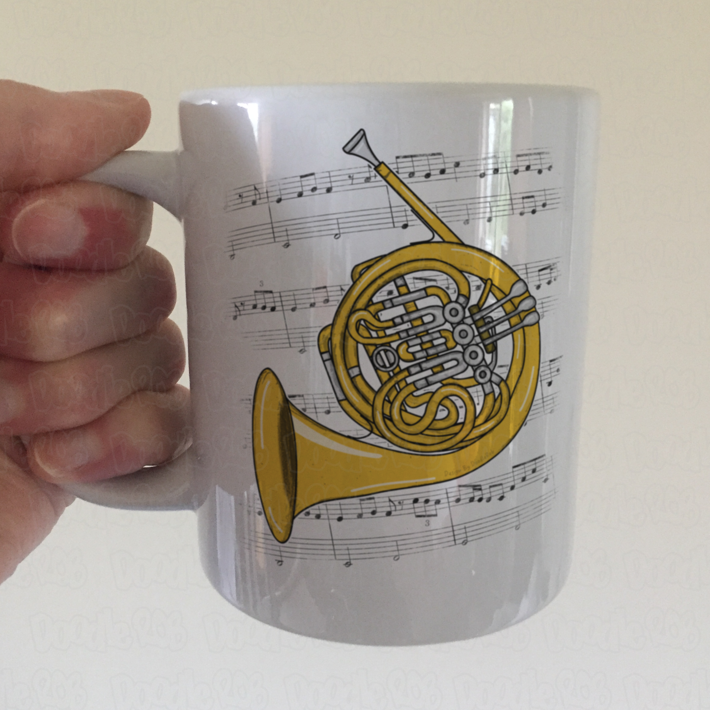 French Horn Music Notation Mug (Colour) - Horn Player Mug - Brass Musician Gift