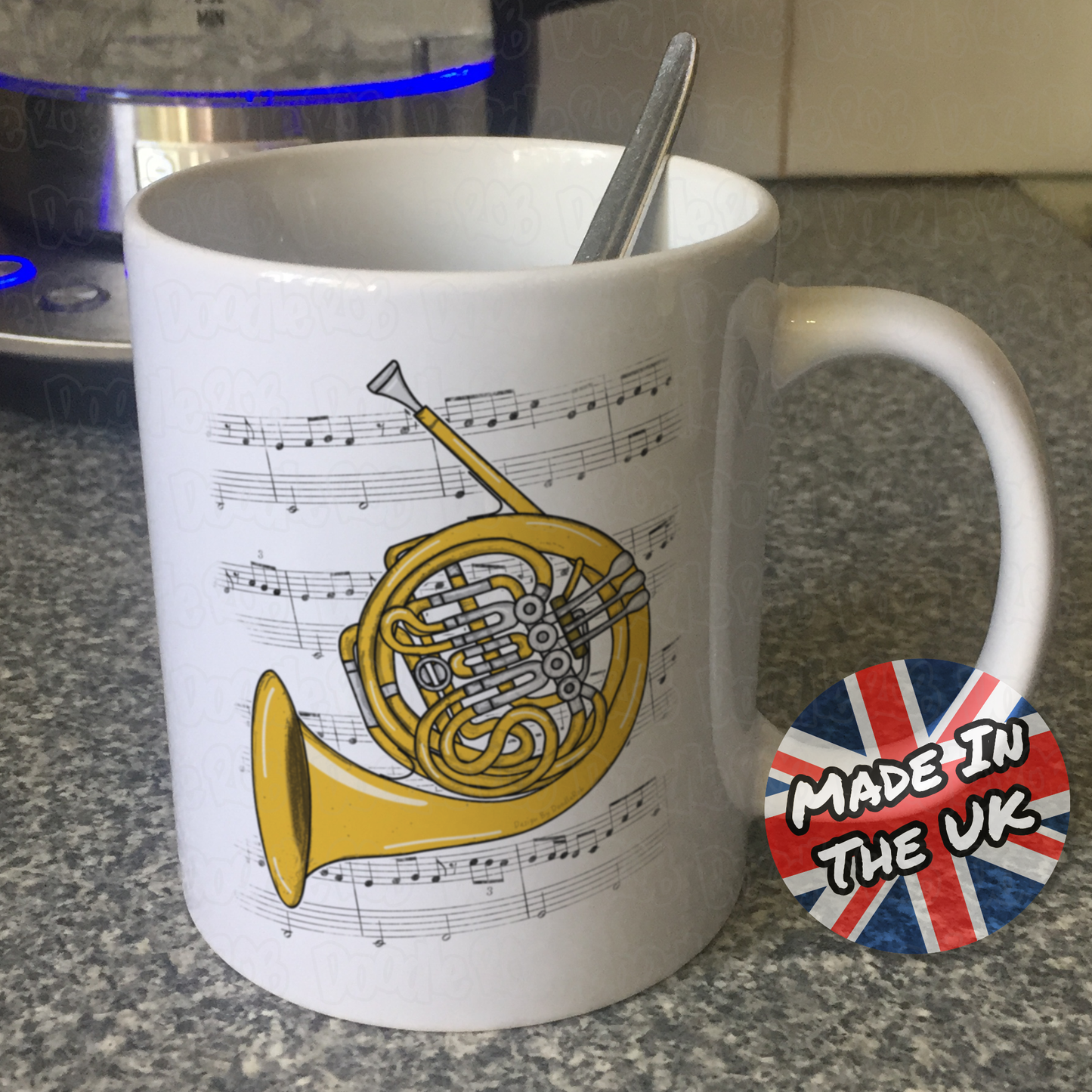 French Horn Music Notation Mug (Colour) - Horn Player Mug - Brass Musician Gift