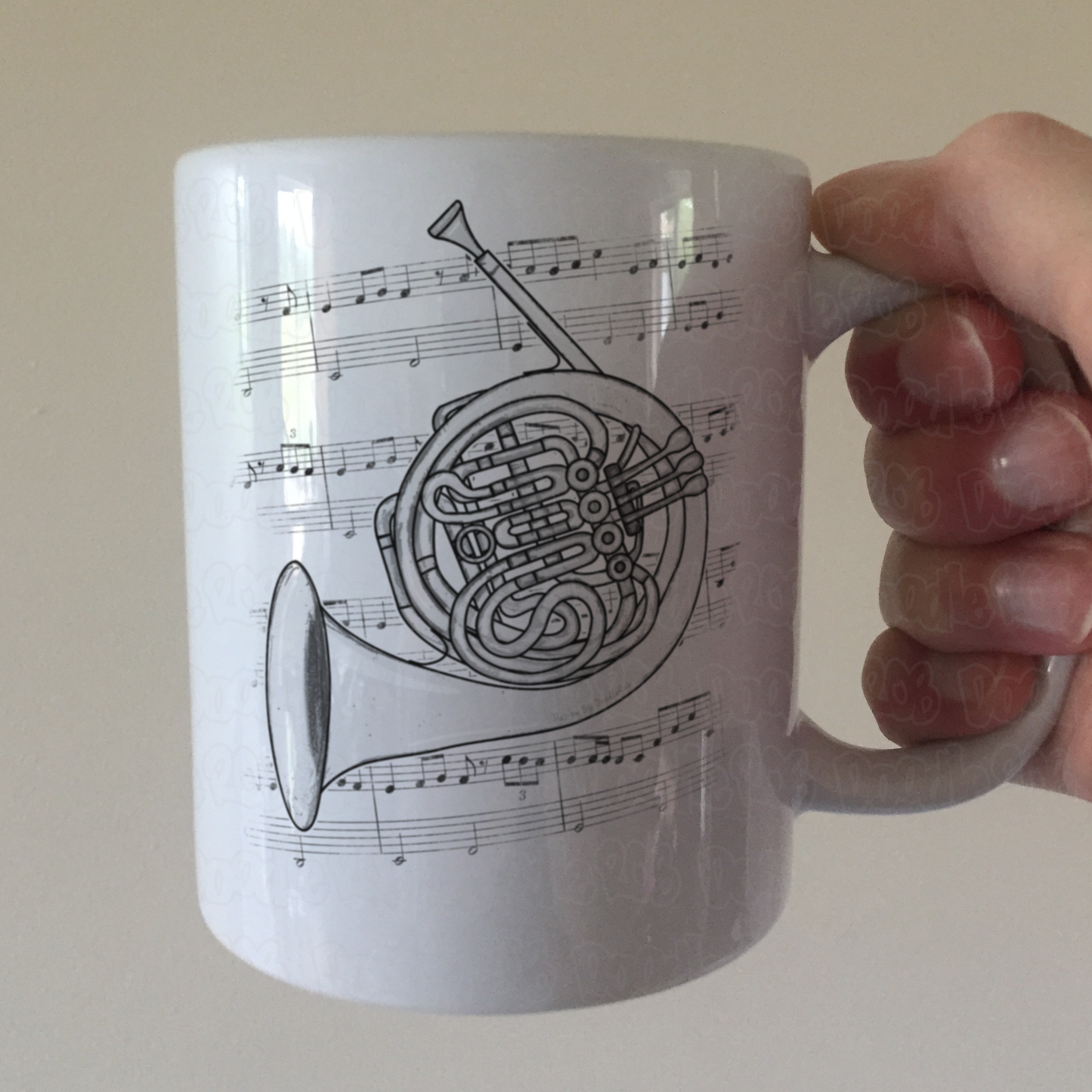 French Horn Music Notation Mug - Horn Player Mug - Brass Musician Gift