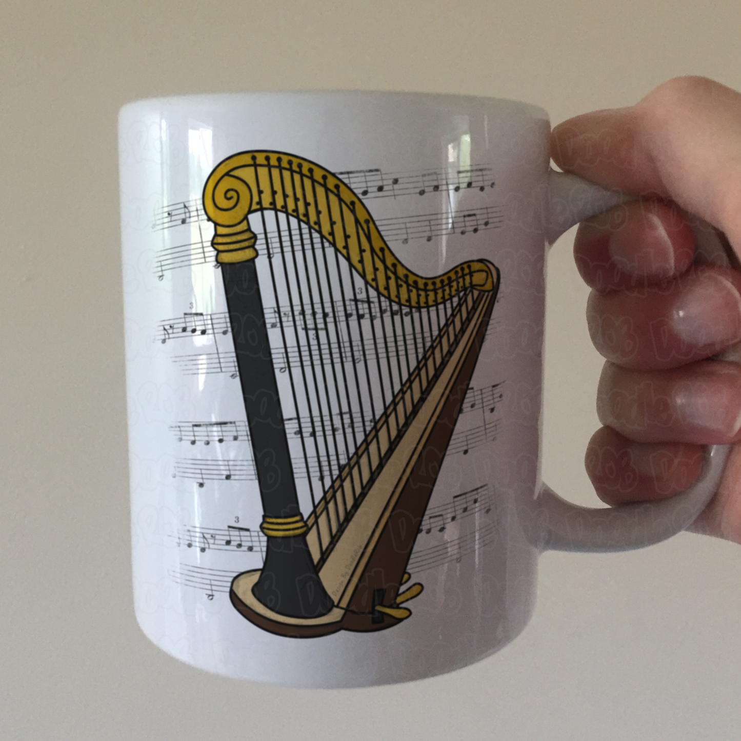 Harp Music Notation Mug (Colour) - Gift For Harpist - String Musician Gift