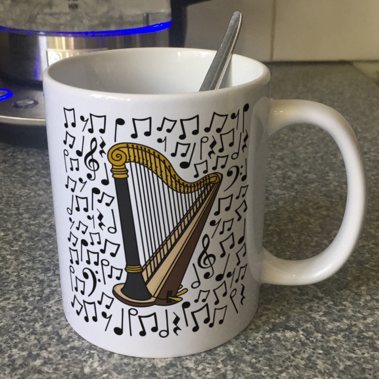 Harp Musical Notes Mug - Gift For Harpist - String Musician Orchestra Gift