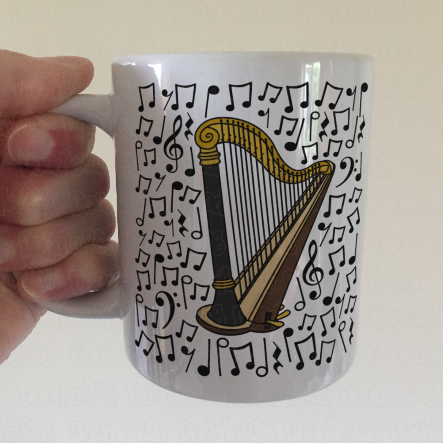Harp Musical Notes Mug - Gift For Harpist - String Musician Orchestra Gift