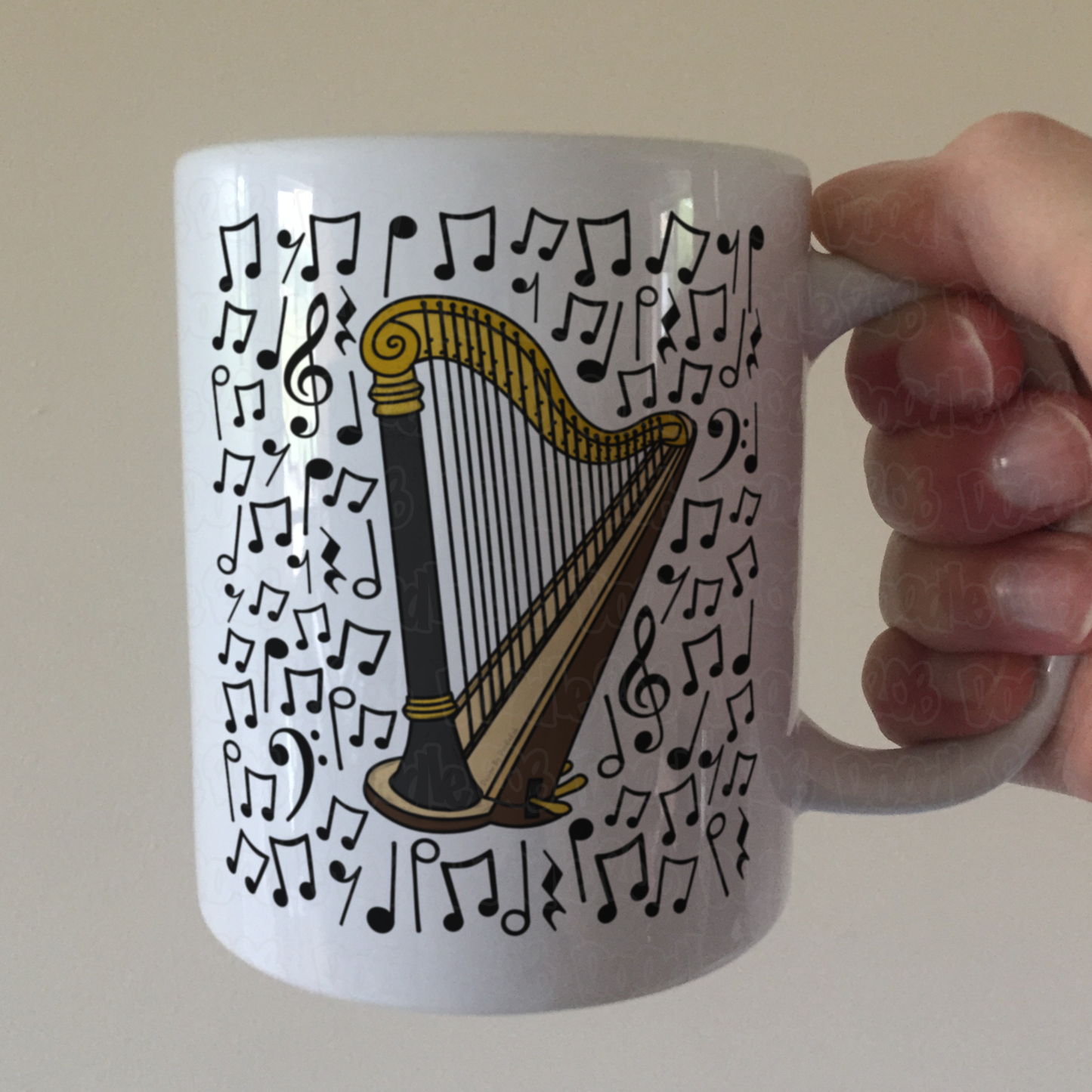Harp Musical Notes Mug - Gift For Harpist - String Musician Orchestra Gift