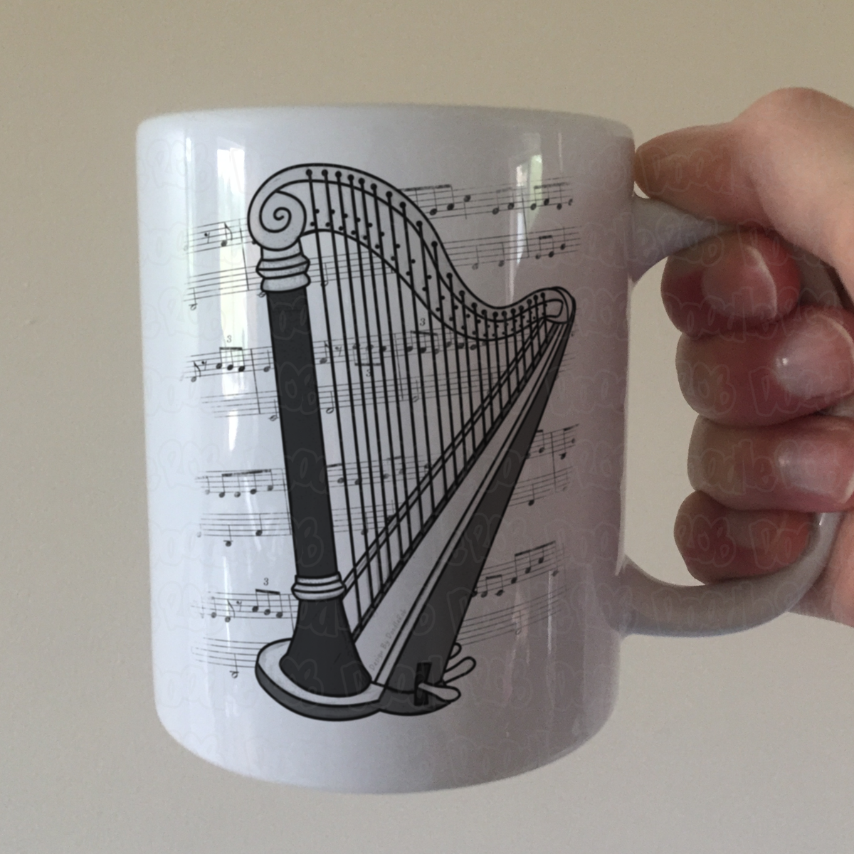 Harp Music Notation Mug - Gift For Harpist - String Musician Gift