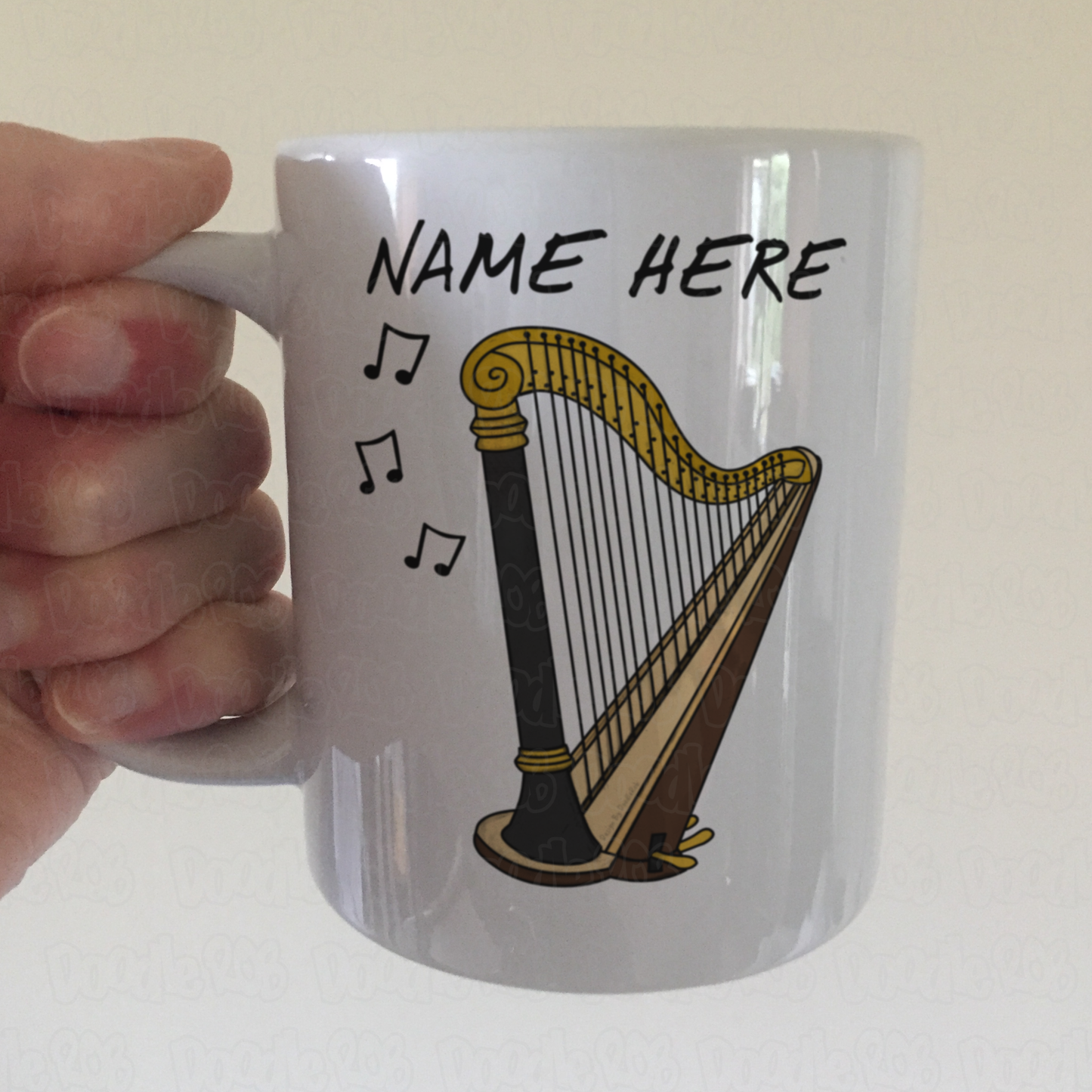 Harp Personalised Mug - Harpist Custom Gift - Harp Teacher Gift - String Musician Mug