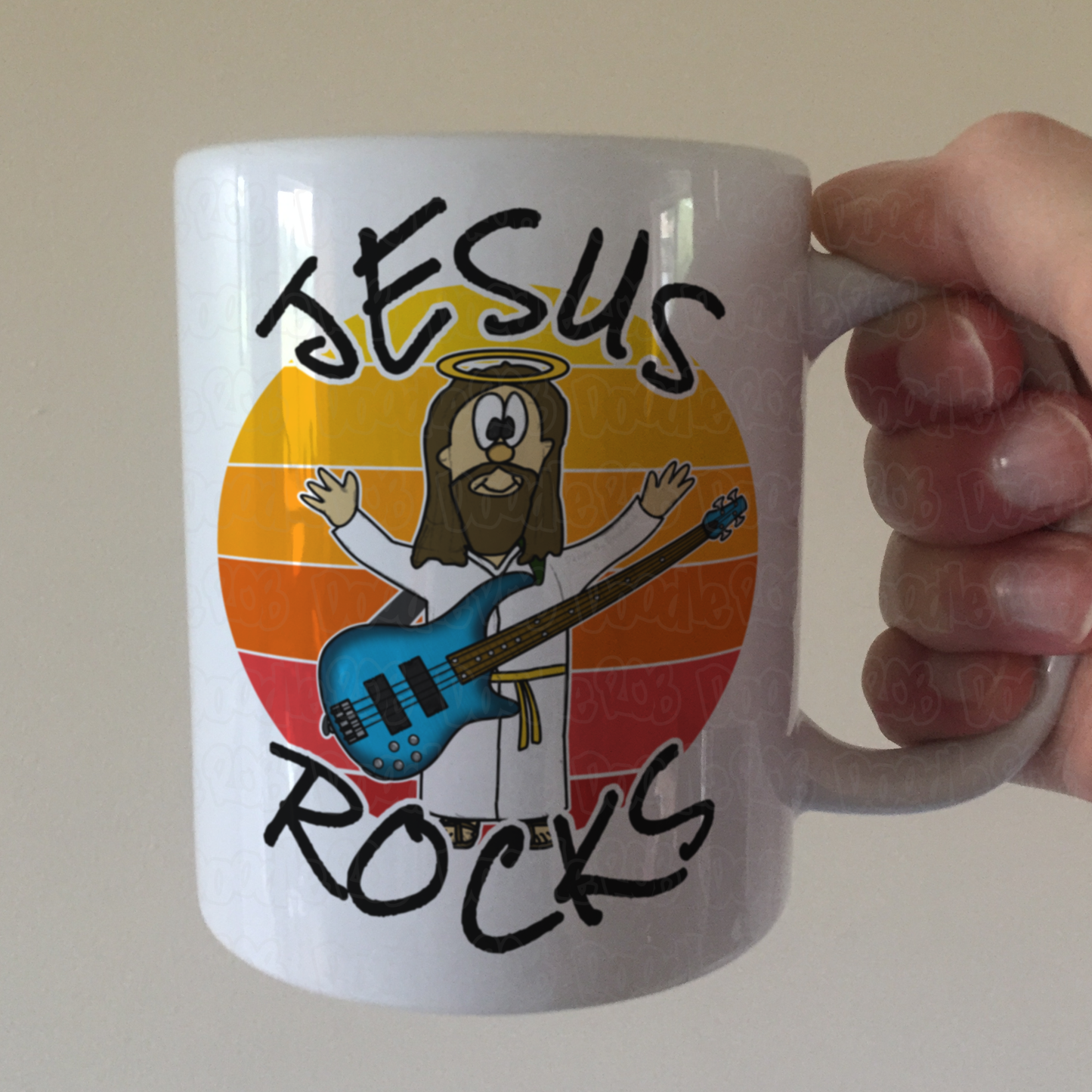 Church Bassist Mug - Jesus Rocks - Christian Bass Guitar Player Gift