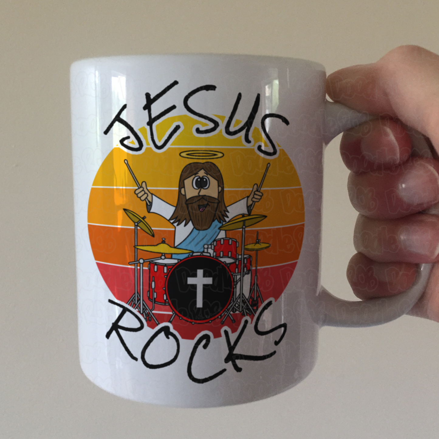 Church Drummer Mug - Jesus Rocks - Worship Drummer Gift
