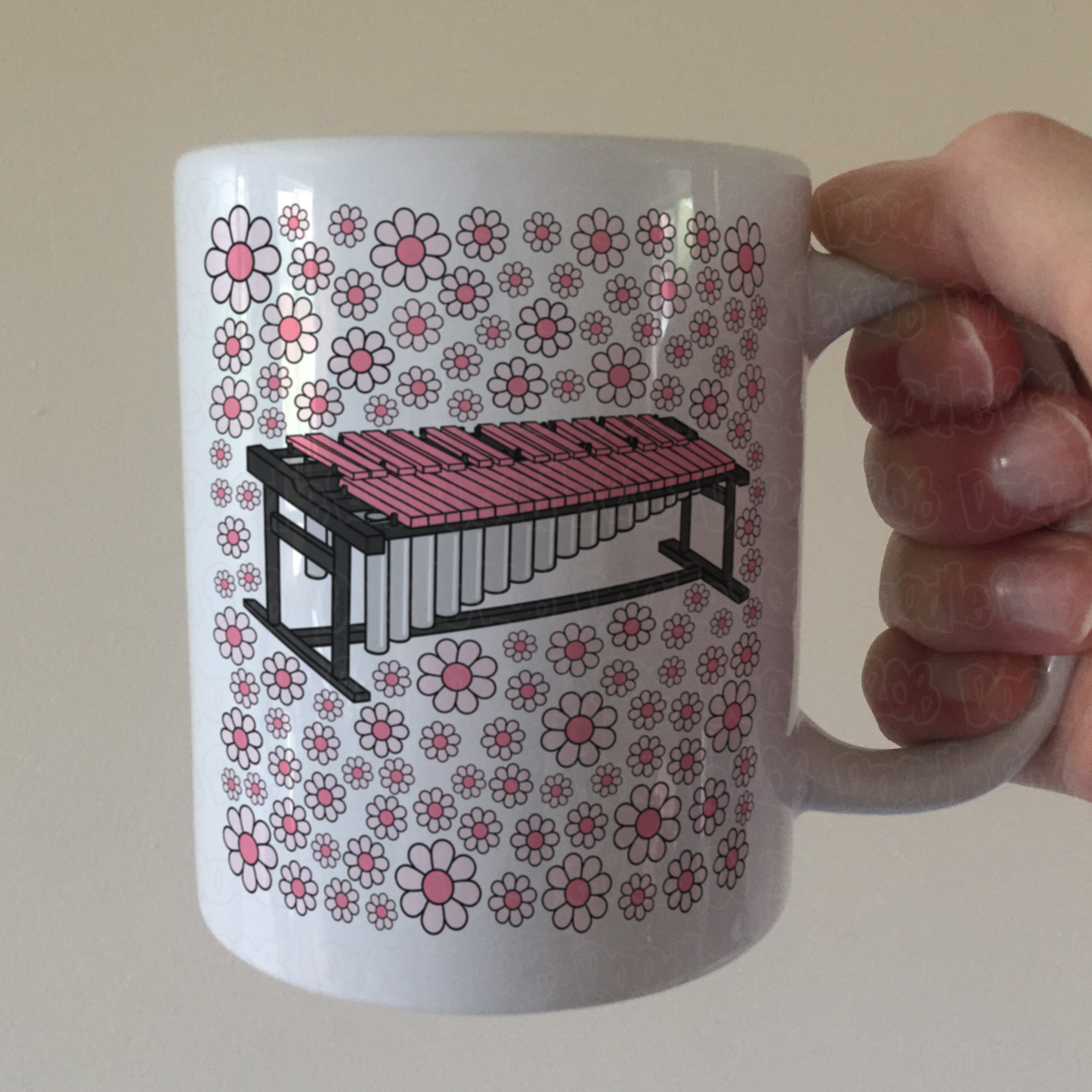 Marimba Floral Mug (Pink Flowers) - Female Percussionist - Musician Gift For Girl