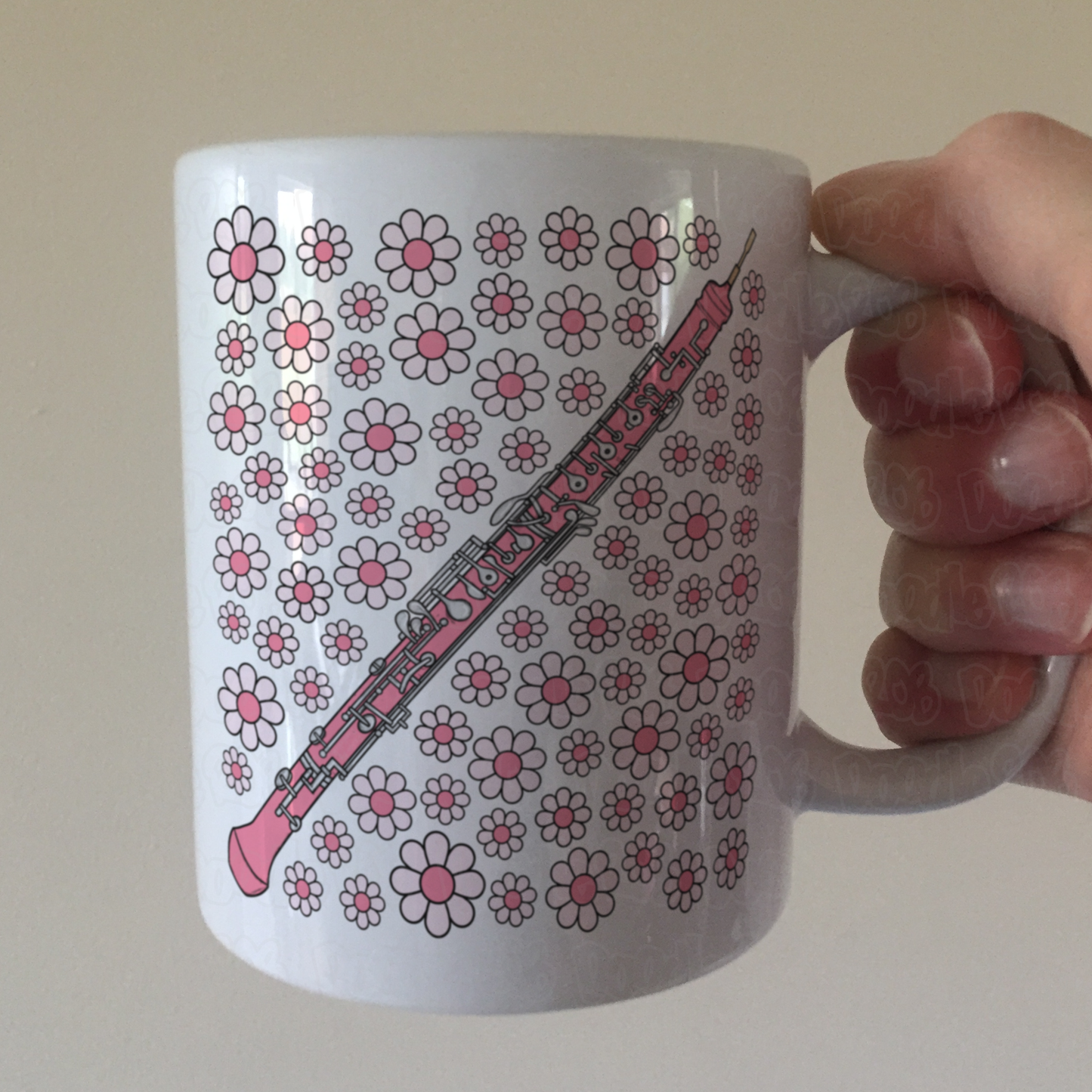 Oboe Floral Mug (Pink Flowers) - Female Oboist - Woodwind Musician Gift For Girl