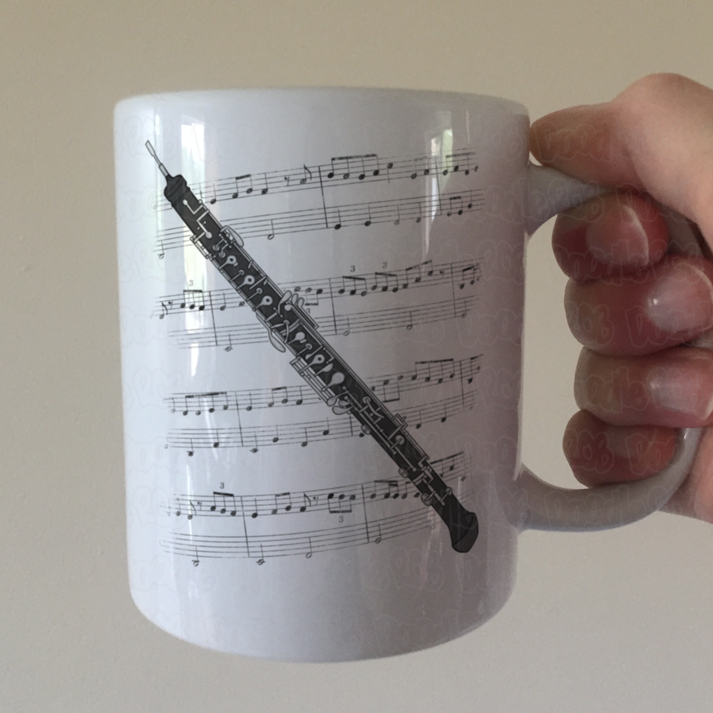 Oboe Music Notation Mug (Monochrome) - Gift For Oboist - Woodwind Musician Gift