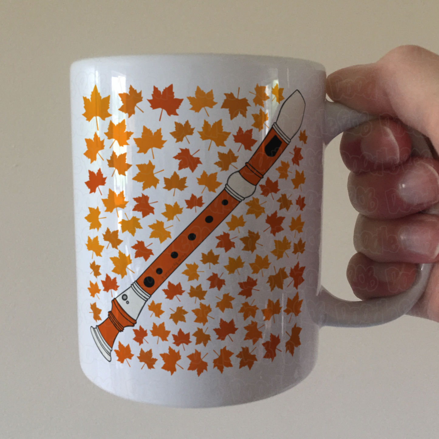 Autumn Recorder Mug (Leaves) - Gift For Recorderist - Woodwind Musician Gift For Fall or Thanksgiving