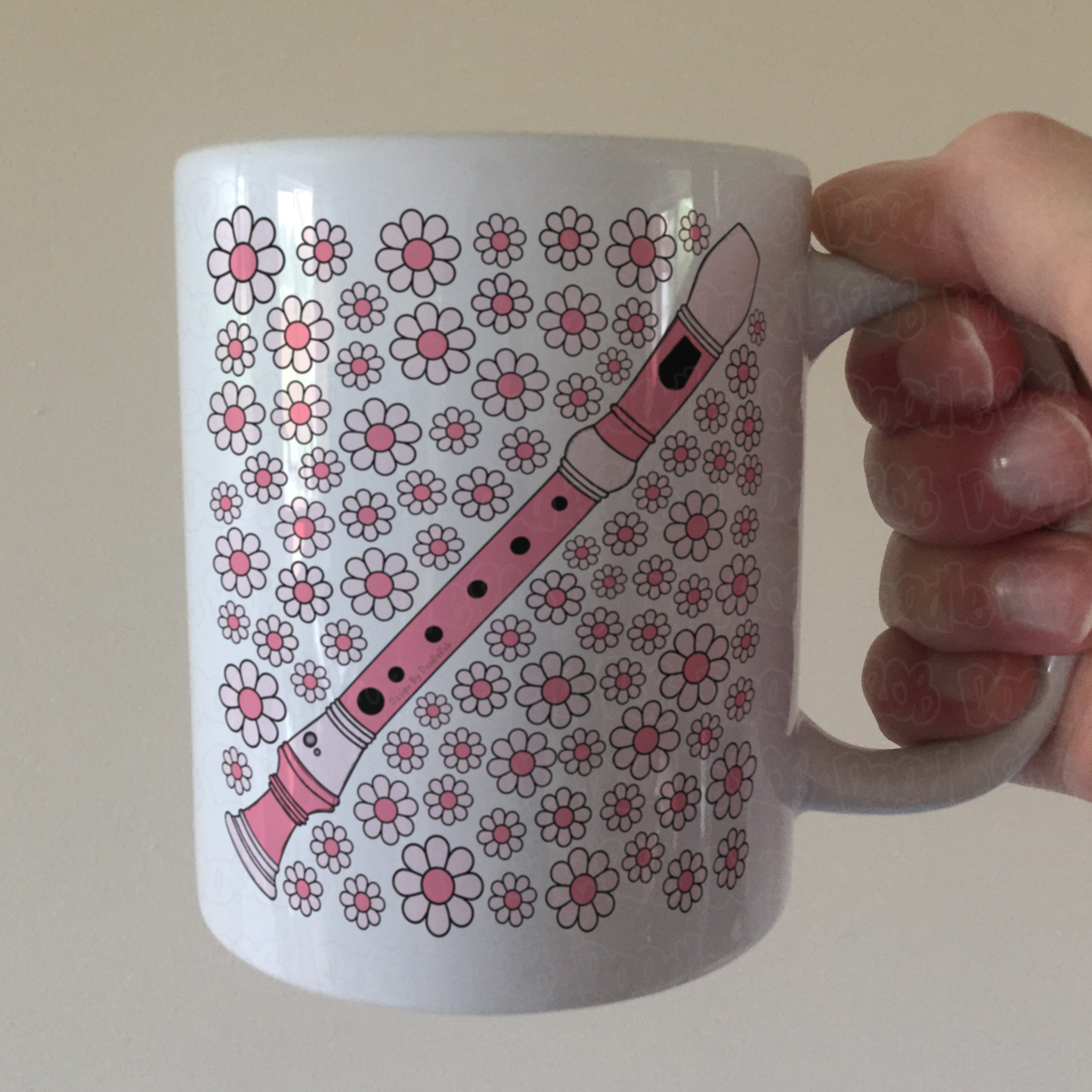 Recorder Floral Mug (Pink Flowers) - Gift For Recorderist - Woodwind Musician Gift For Girl