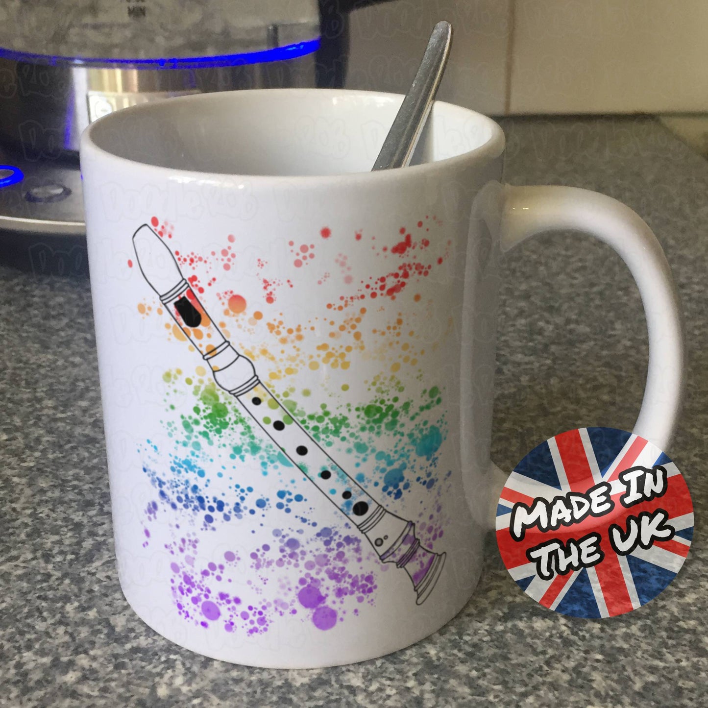 Recorder Player Mug (Rainbow) - Gift For Recorderist - School Music Teacher Gift - Woodwind Musician Mug