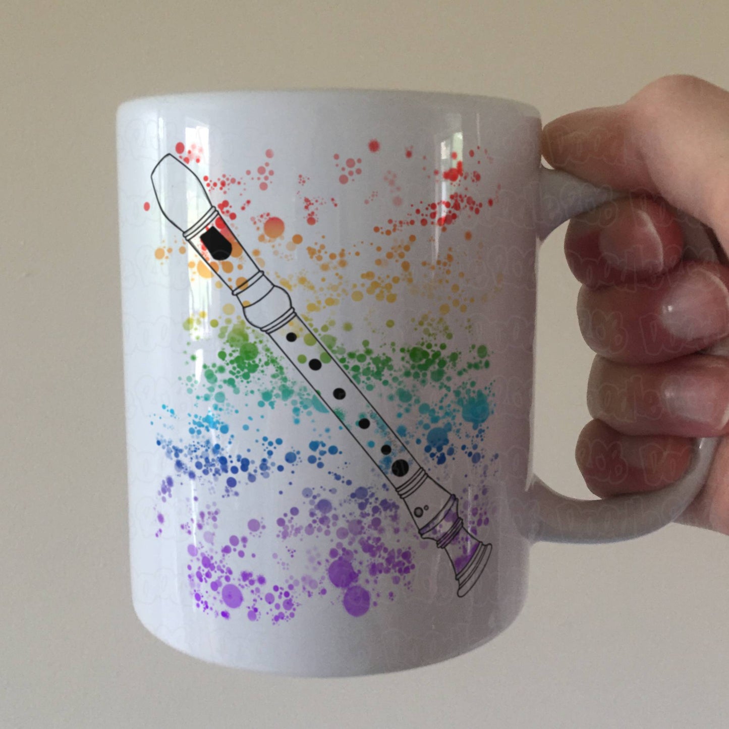 Recorder Player Mug (Rainbow) - Gift For Recorderist - School Music Teacher Gift - Woodwind Musician Mug