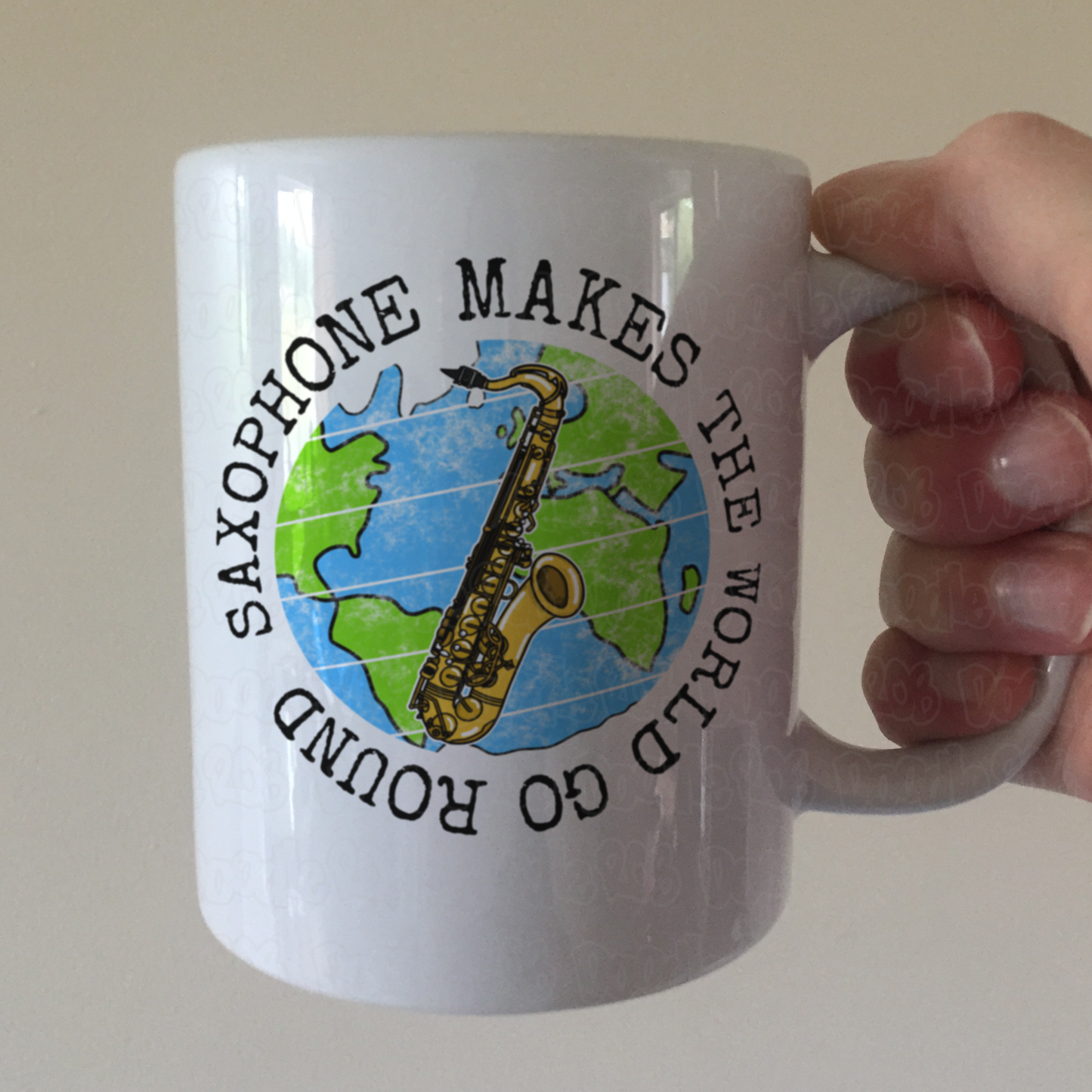 Saxophone Mug - Saxophone Makes The World Go Round - Saxophonist Mug - Woodwind Teacher Gift