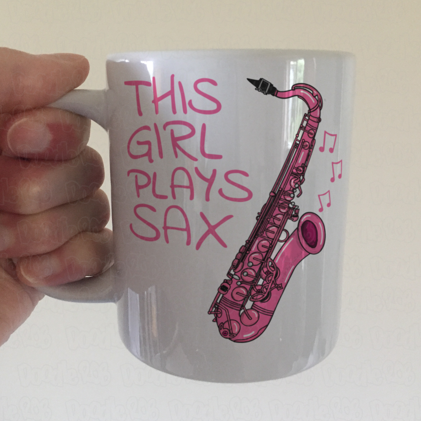 Pink Saxophone Mug - This Girl Plays Sax - Female Saxophonist - Woodwind Musician Gift For Her