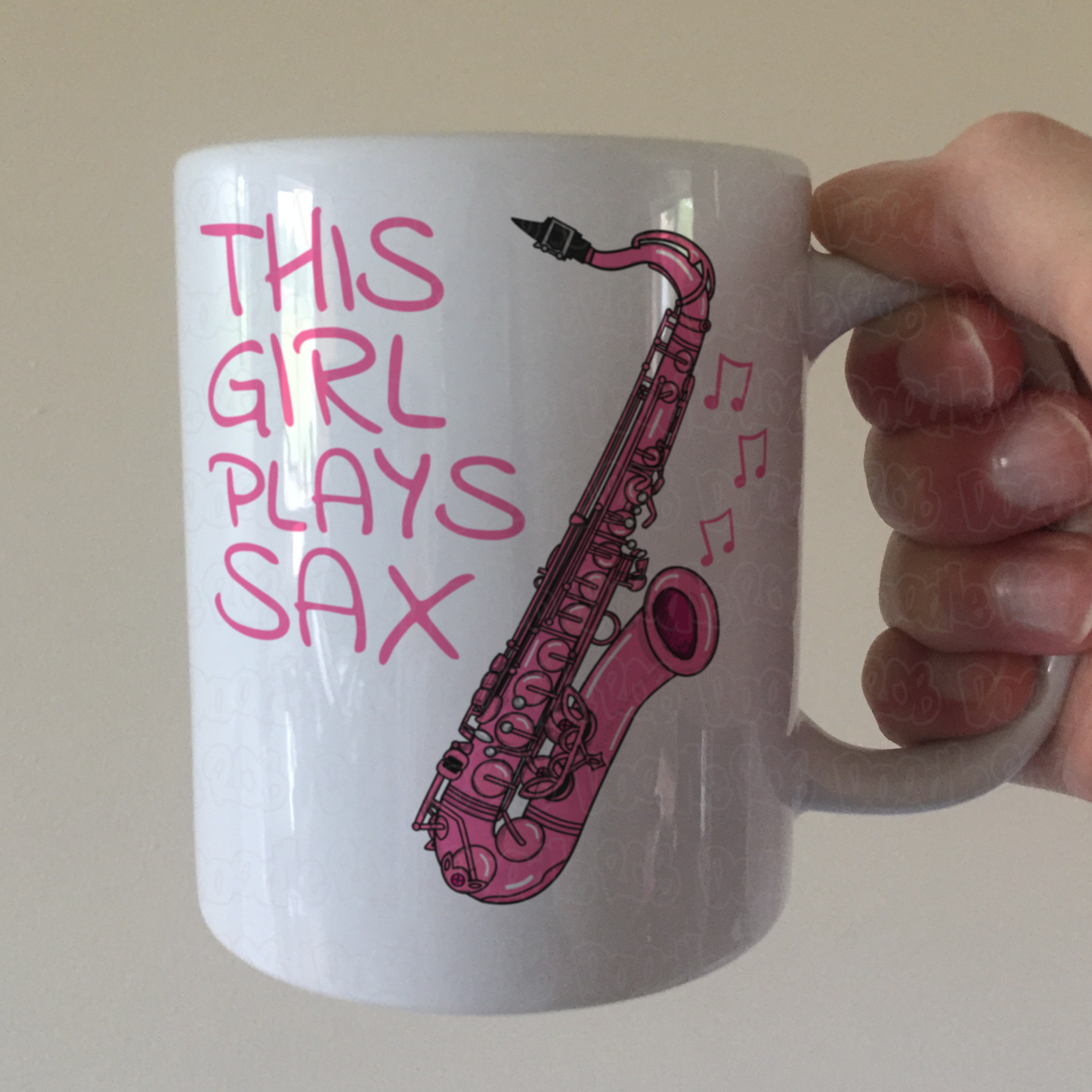 Pink Saxophone Mug - This Girl Plays Sax - Female Saxophonist - Woodwind Musician Gift For Her
