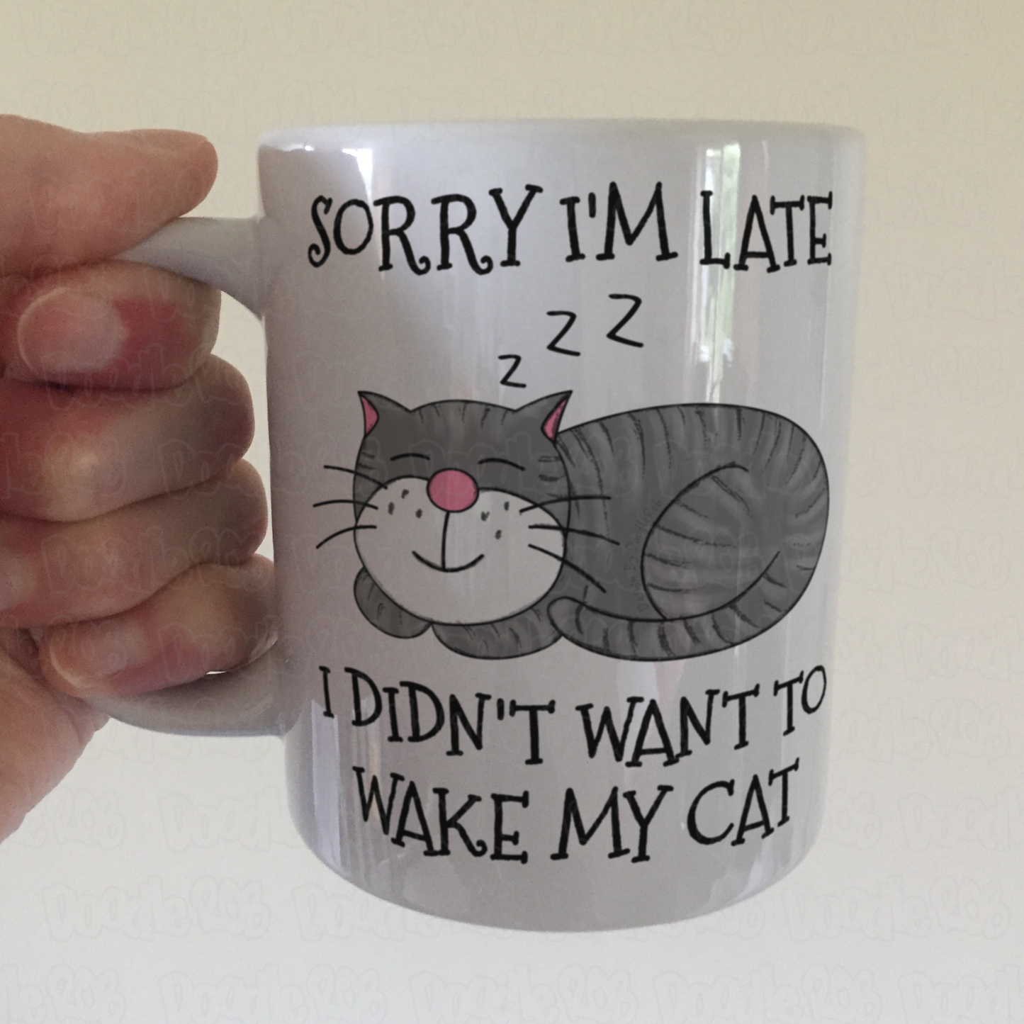 Sleeping Cat Mug (Grey) - Sorry I'm Late, I Didn't Want To Wake My Cat - Funny Gift For Cat Lover