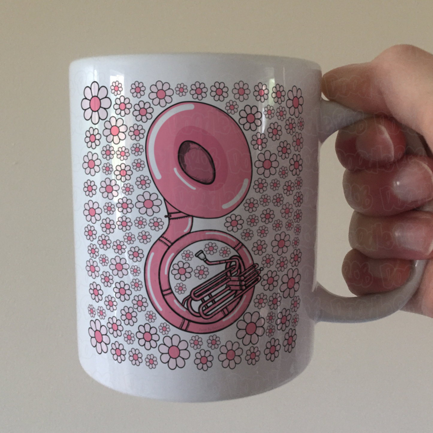 Sousaphone Floral Mug (Pink Flowers) - Female Sousaphonist - Brass Musician Gift For Girl