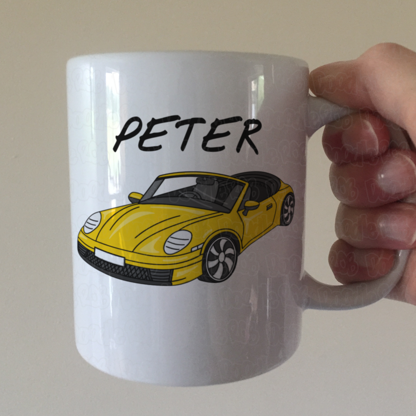 Car Enthusiast Personalised Mug (Yellow) - Custom Sports Car Mug - Gift For Motorist