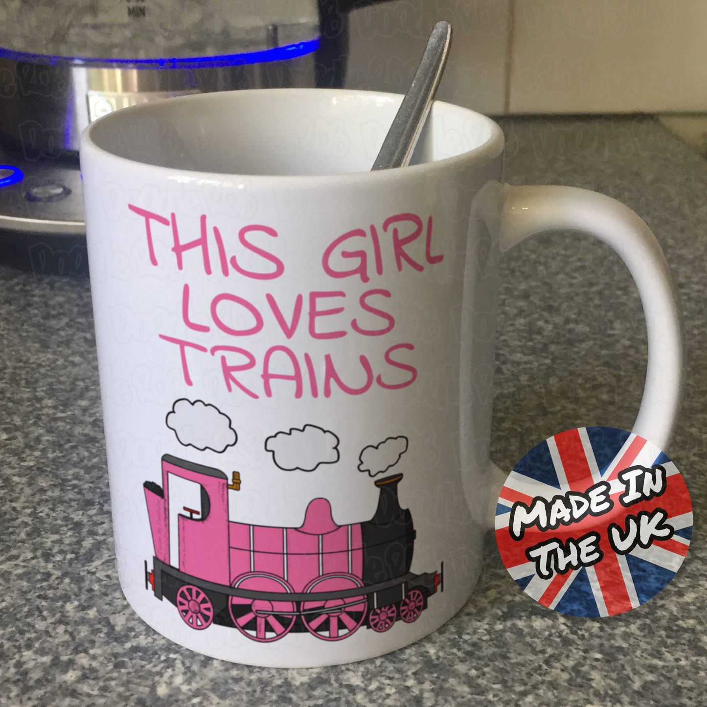 Girl's Steam Train Mug - This Girl Loves Trains - Pink Train Mug - Female Railway Enthusiast Mug