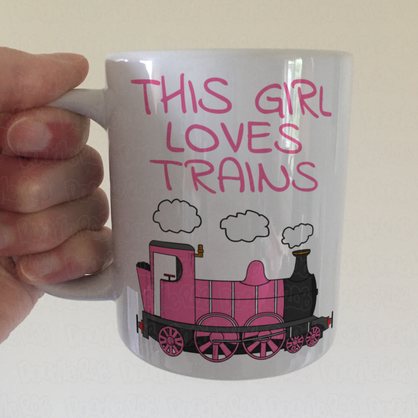 Girl's Steam Train Mug - This Girl Loves Trains - Pink Train Mug - Female Railway Enthusiast Mug