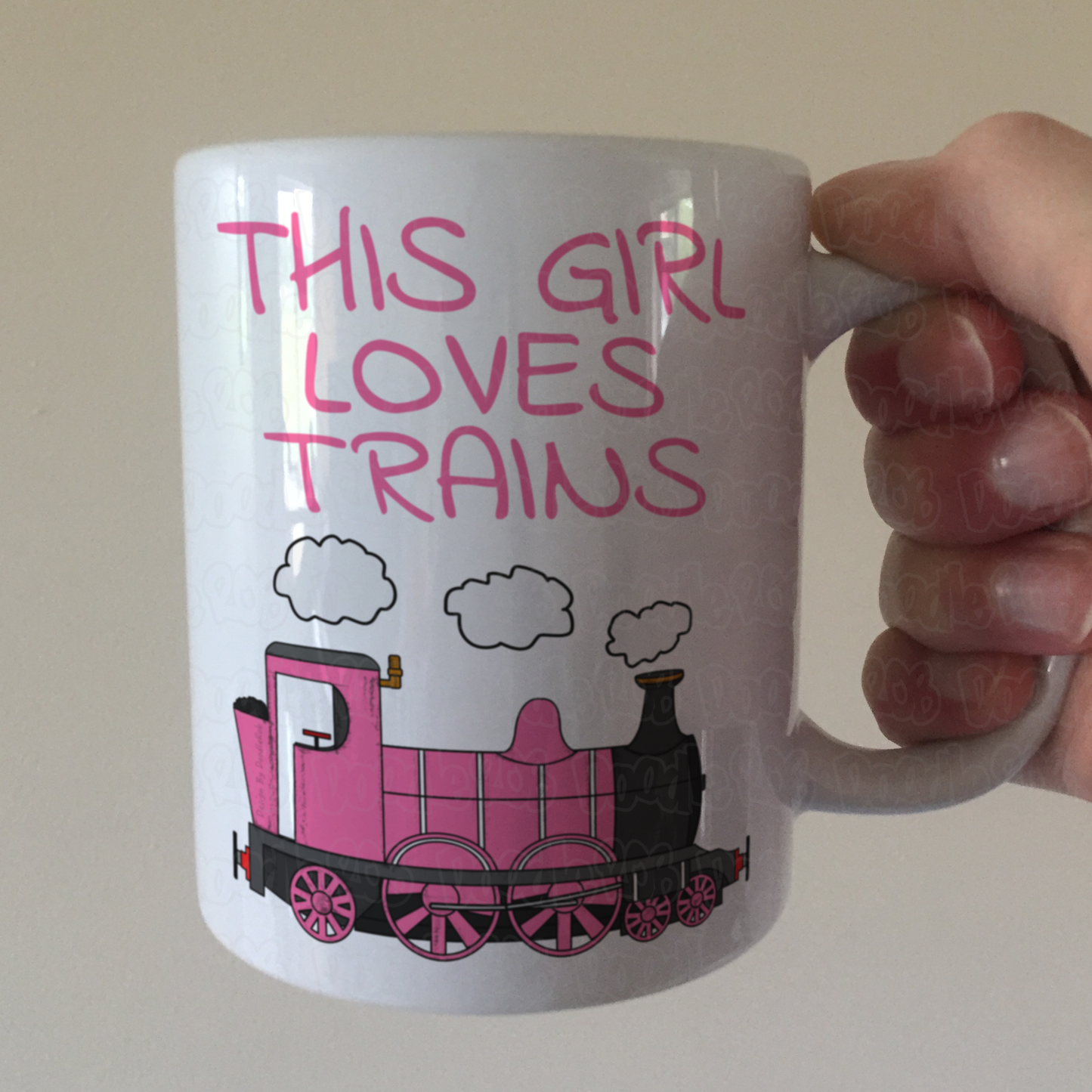Girl's Steam Train Mug - This Girl Loves Trains - Pink Train Mug - Female Railway Enthusiast Mug