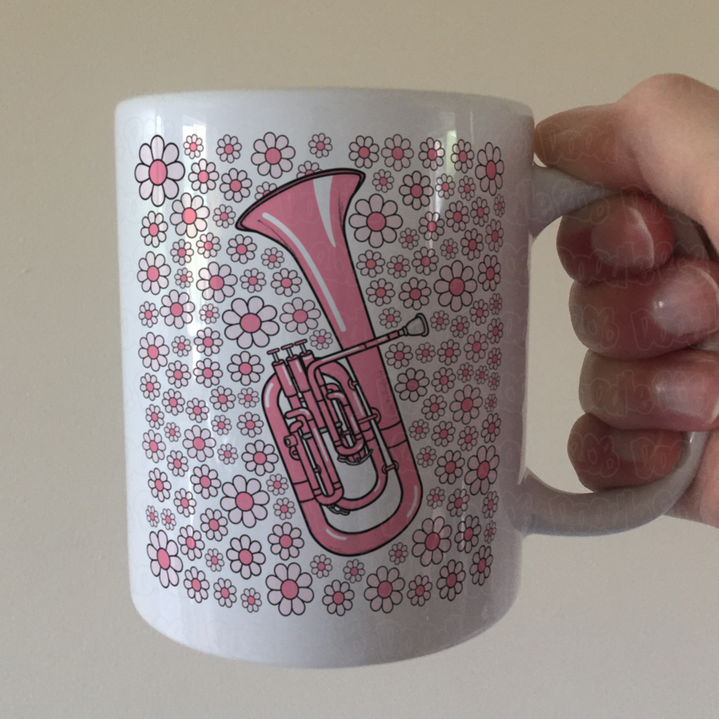 Tenor Horn Floral Mug (Pink Flowers) - Female Horn Player - Brass Musician Gift For Girl