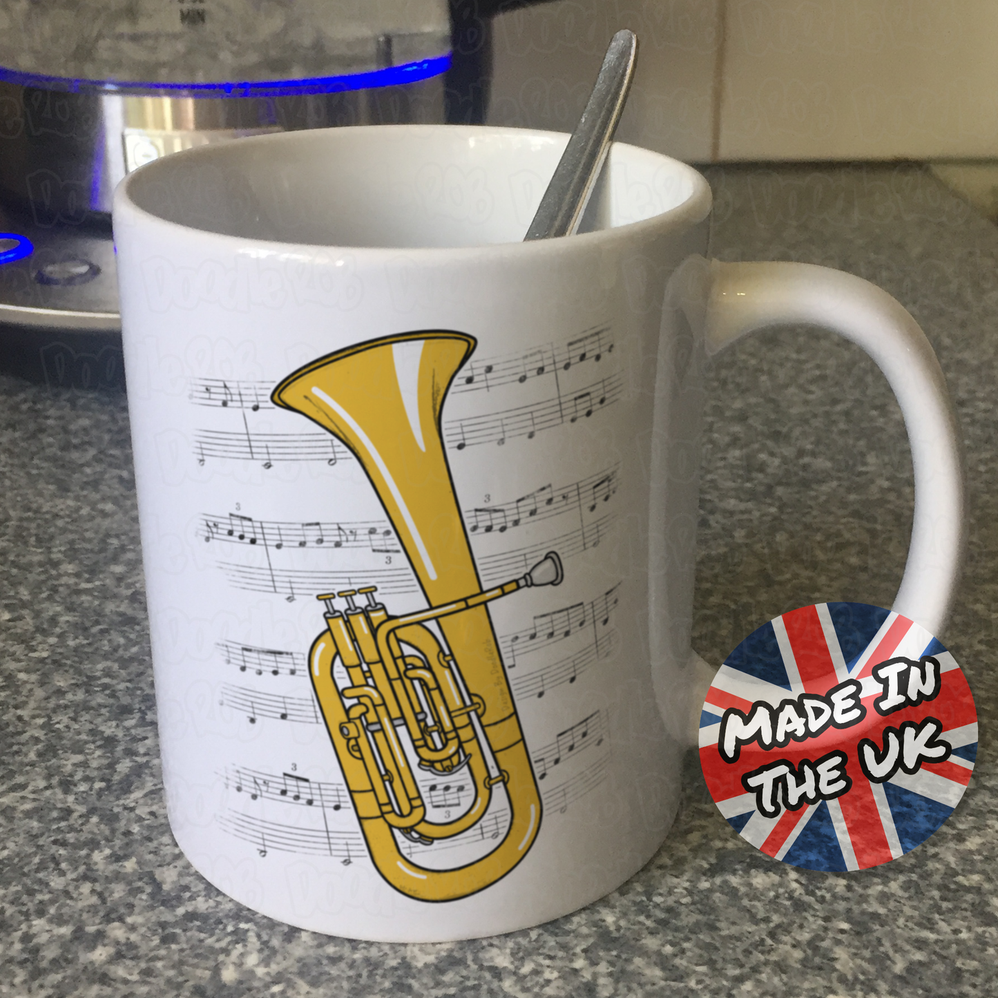 Tenor Horn Music Notation Mug (Colour) - Gift For Horn Player - Brass Musician Gift