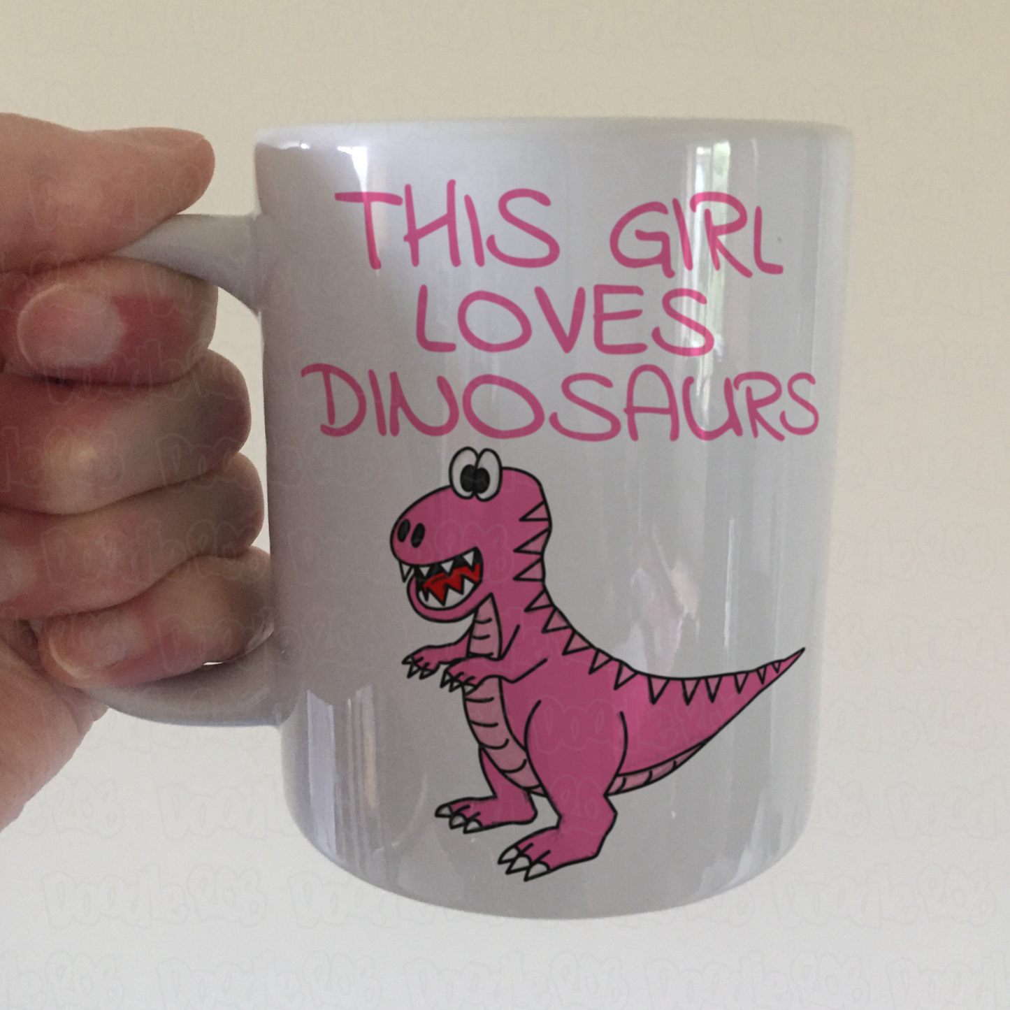 Girl's T-Rex Dinosaur Mug - This Girl Loves Dinosaurs - Pink Dinosaur Gift For Her