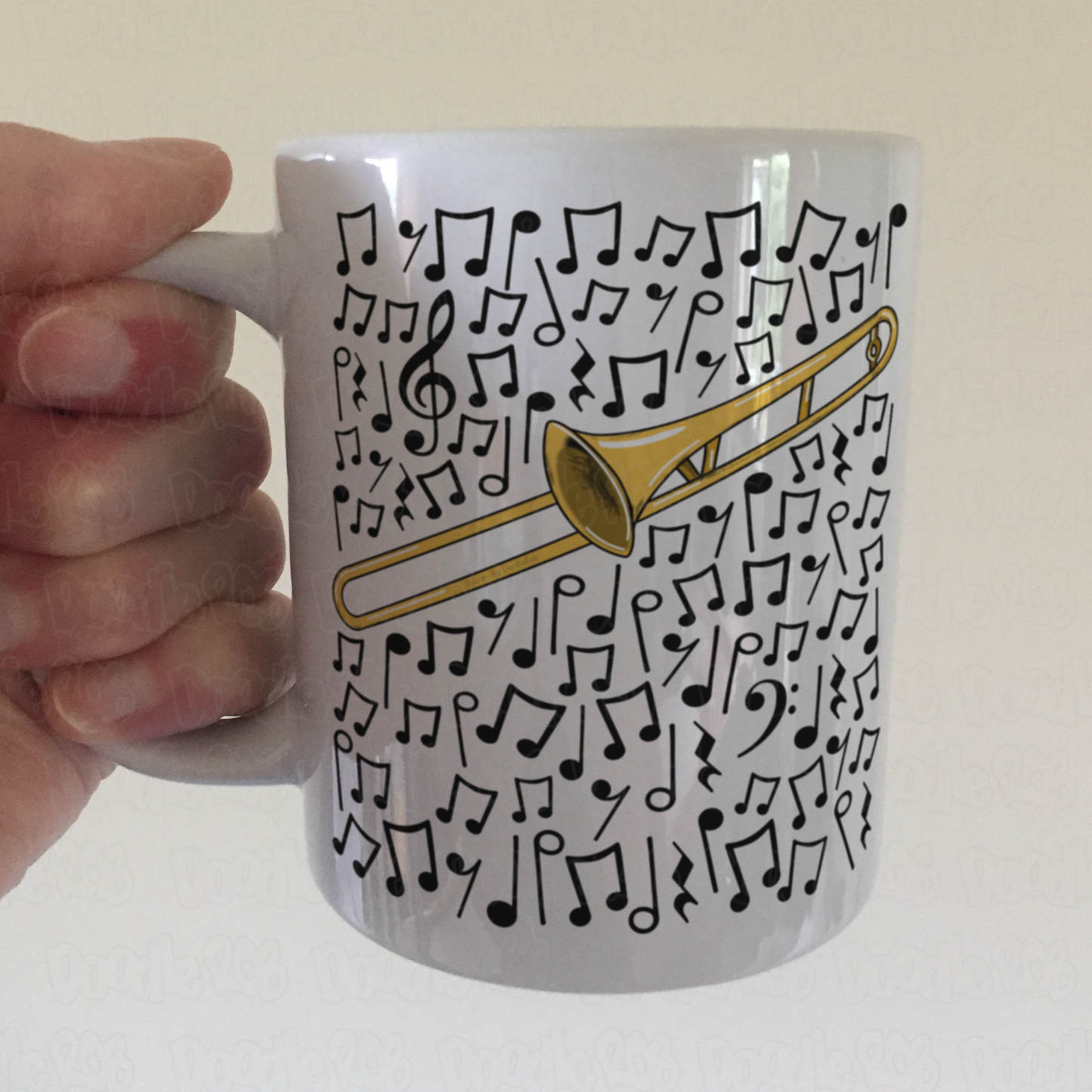 Trombone Musical Notes Mug - Gift For Trombonist - Brass Musician Orchestra Gift