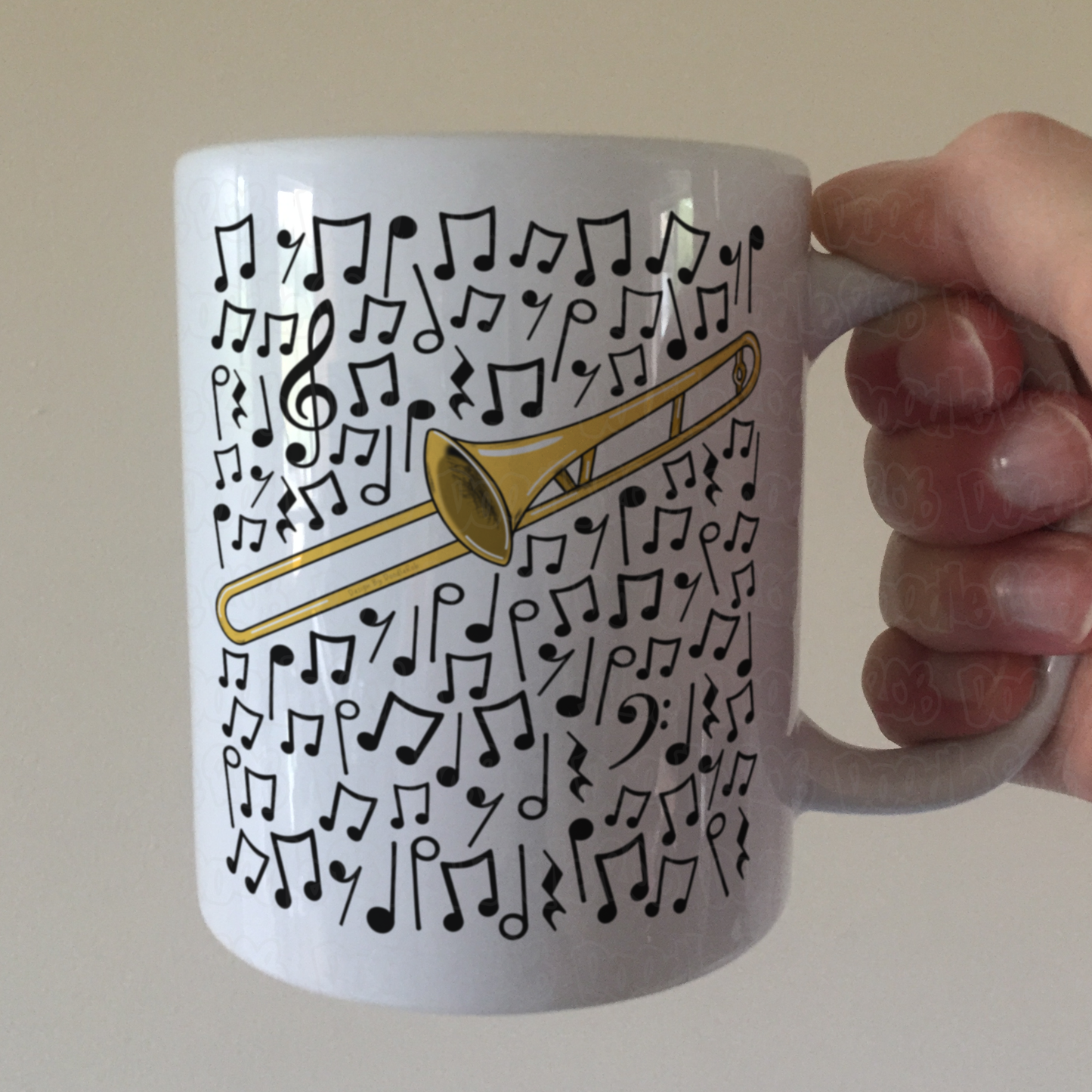 Trombone Musical Notes Mug - Gift For Trombonist - Brass Musician Orchestra Gift