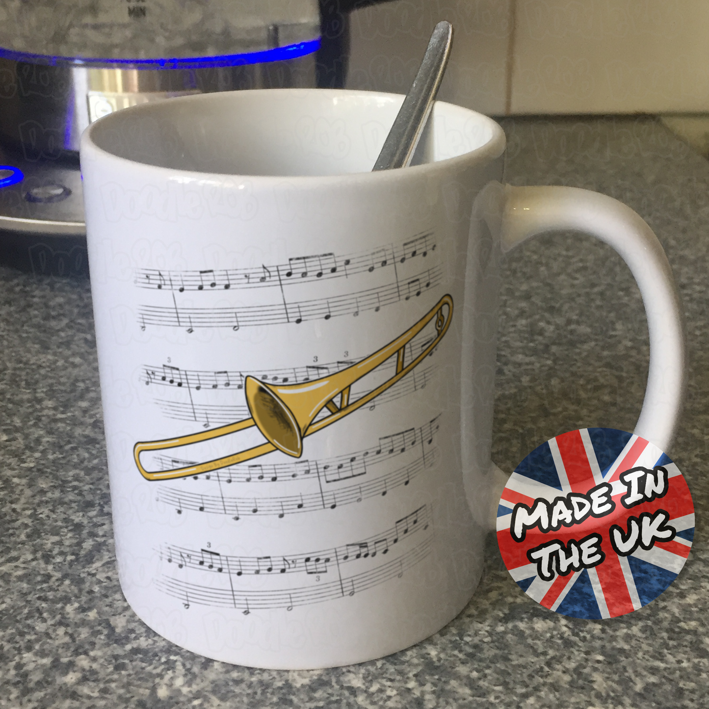 Trombone Music Notation Mug (Colour) - Gift For Trombonist - Brass Musician Gift