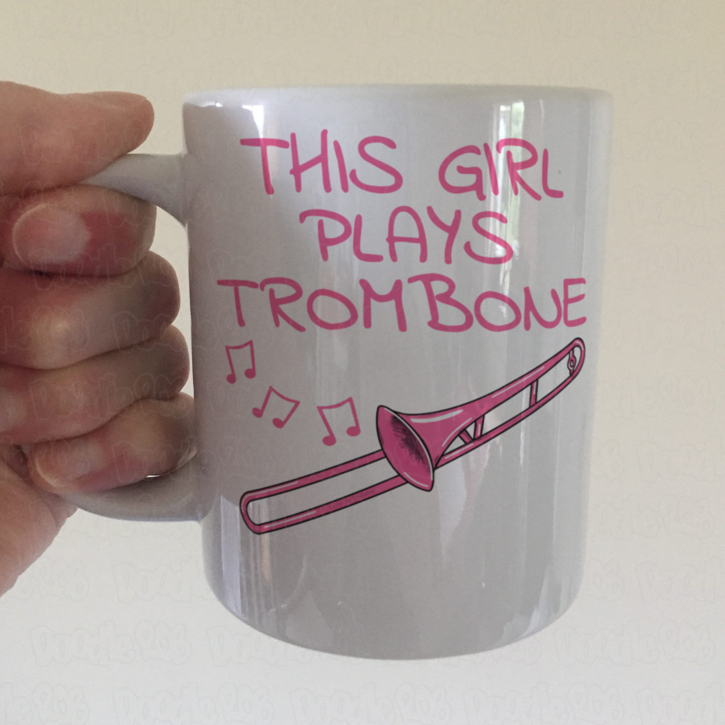 Pink Trombone Mug - This Girl Plays Trombone - Female Trombonist - Brass Musician Gift For Her