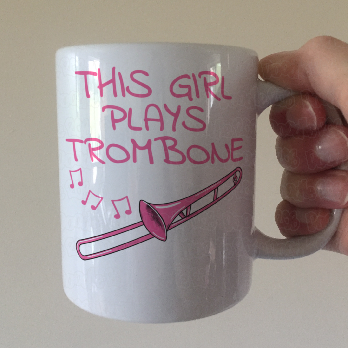 Pink Trombone Mug - This Girl Plays Trombone - Female Trombonist - Brass Musician Gift For Her