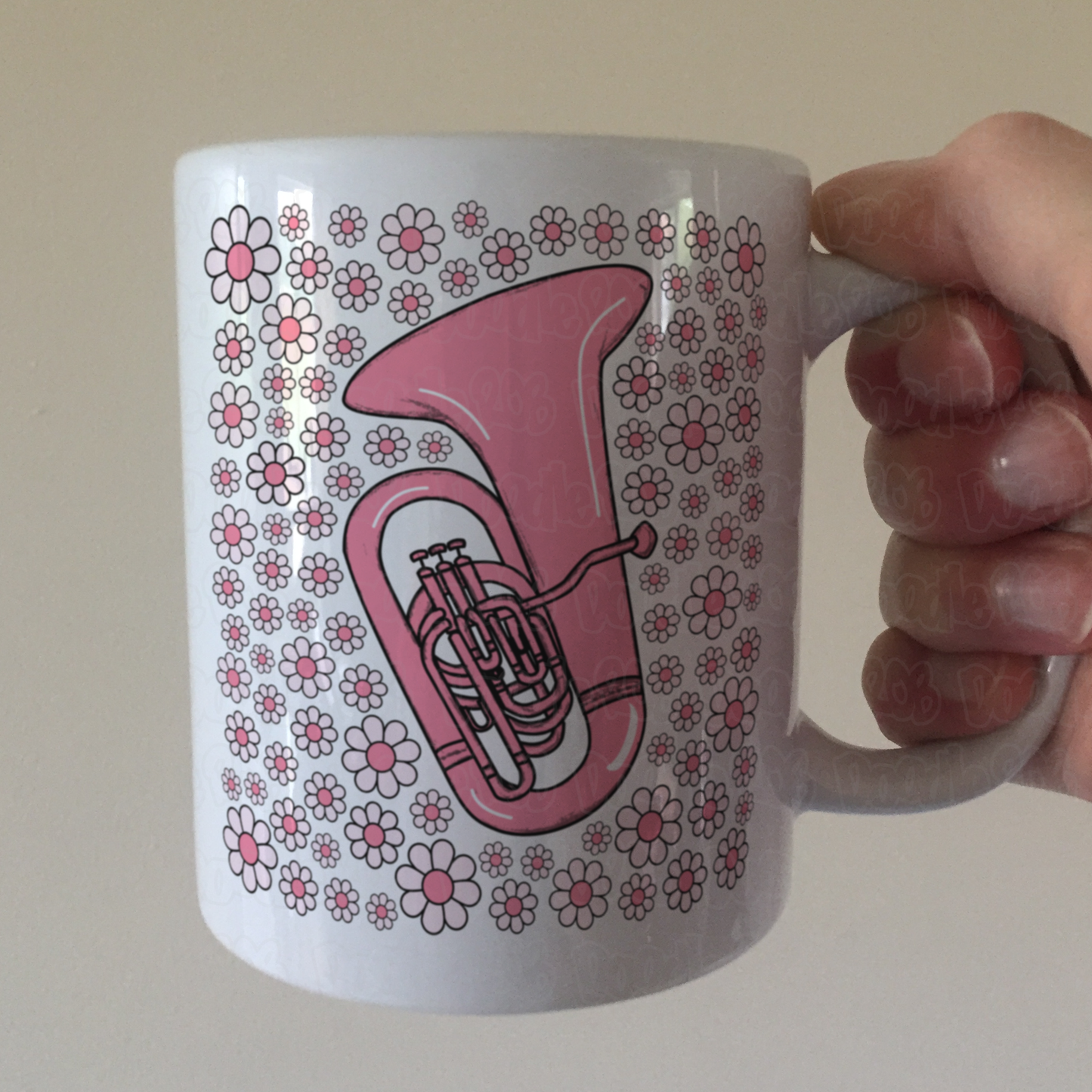 Tuba Floral Mug (Pink Flowers) - Female Tubaist - Brass Musician Gift For Girl