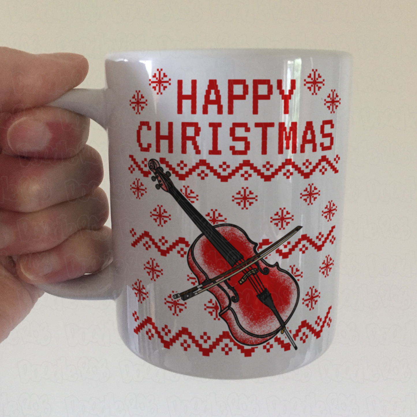 Christmas Cello Mug (Ugly Sweater Style) - Cellist Mug - Cello Teacher Xmas Gift - String Musician Gift
