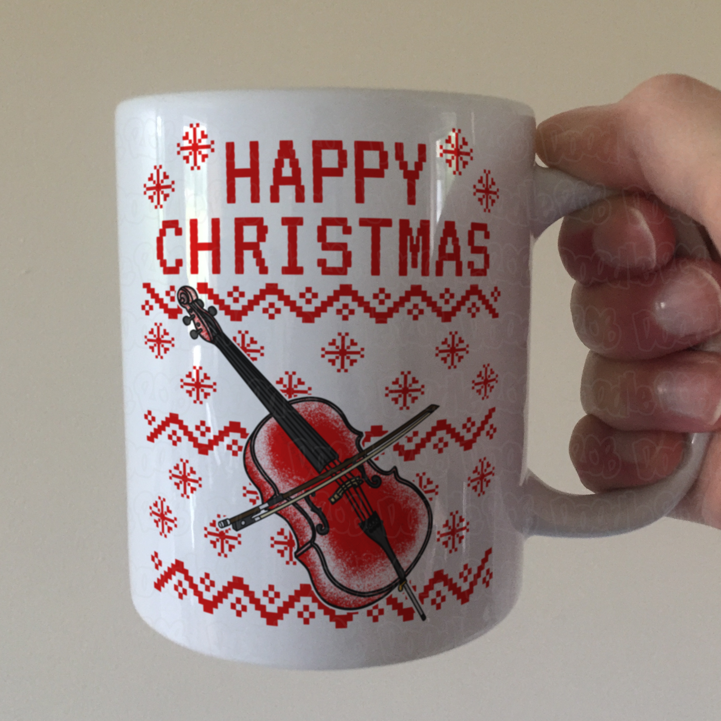 Christmas Cello Mug (Ugly Sweater Style) - Cellist Mug - Cello Teacher Xmas Gift - String Musician Gift