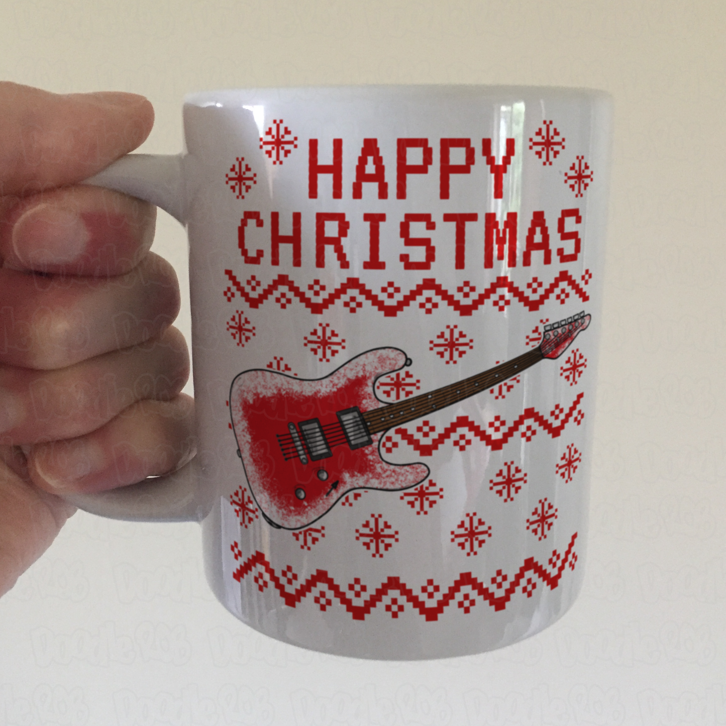 Electric Guitar Christmas Mug (Ugly Sweater Style) - Guitarist Xmas Gift - Guitar Teacher Mug