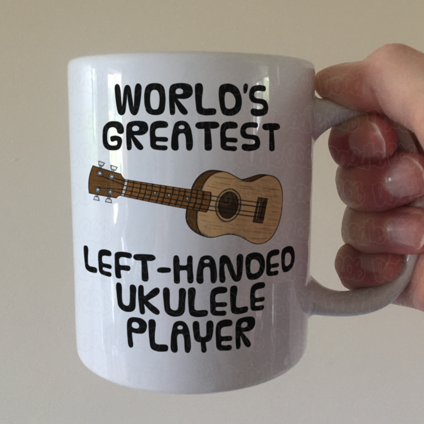 Left Handed Ukulele Mug (Natural) - World's Greatest Left-Handed Ukulele Player - Funny Gift For Uke Player