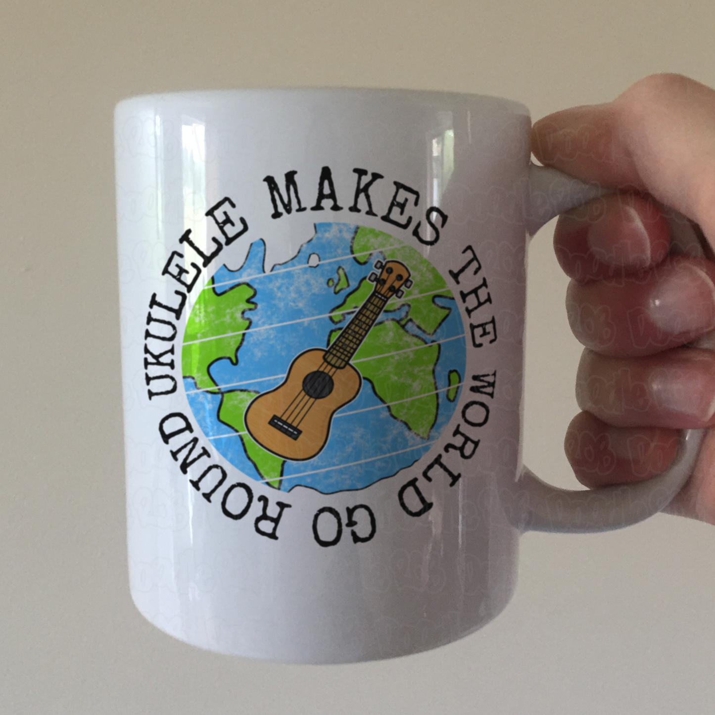 Ukulele Mug - Ukulele Makes The World Go Round - Gift For Ukulelist - School Music Teacher Gift