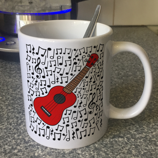 Ukulele Musical Notes Mug - Uke Player Gift - Ukulele Teacher Musician Mug