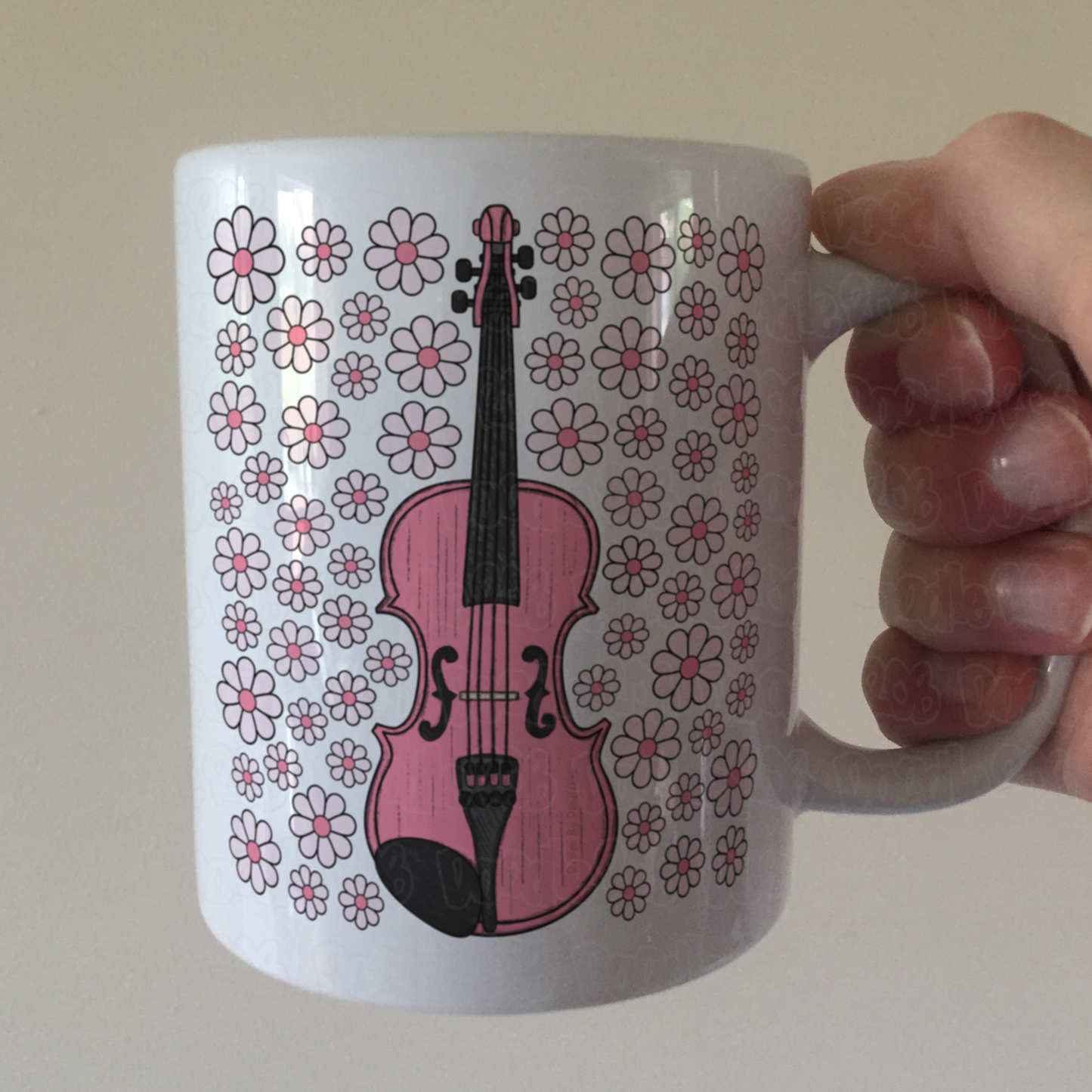 Violin Floral Mug (Pink Flowers) - Female Violinist - String Musician Gift For Girl