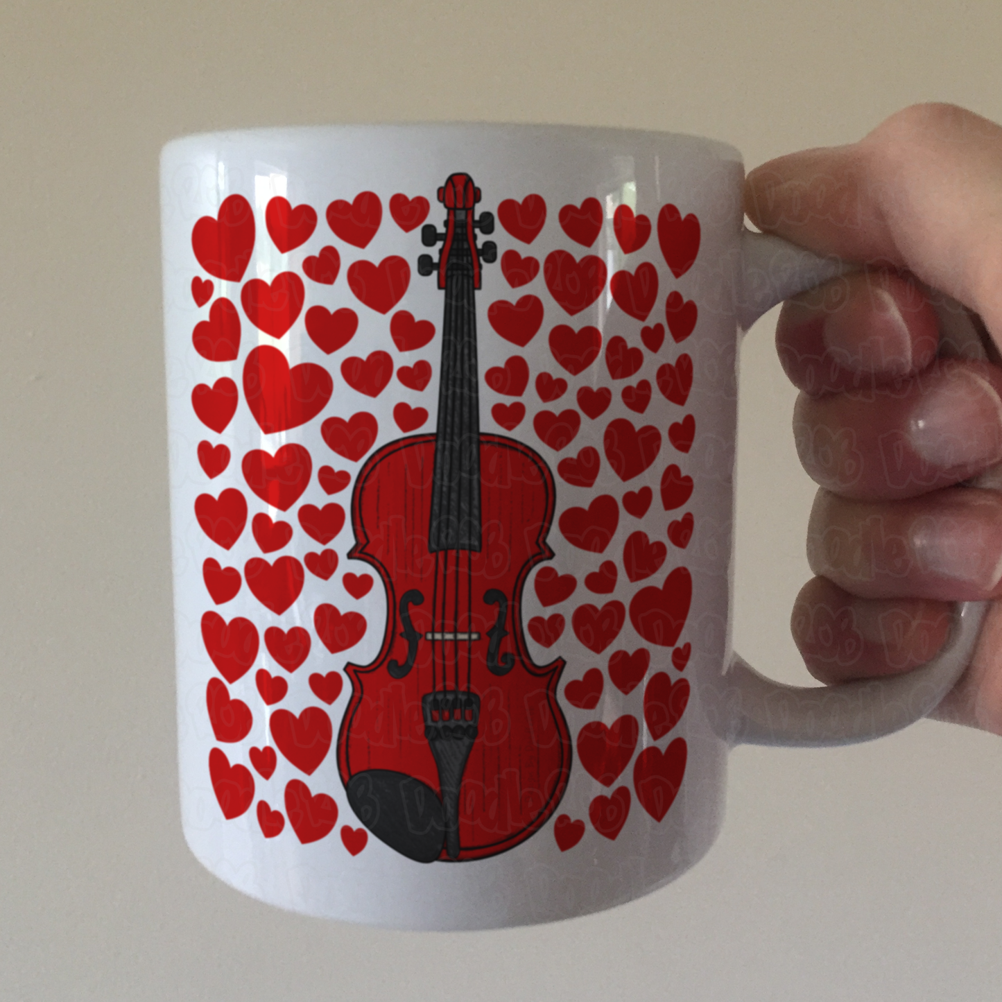 Violin With Hearts Mug - Violinist Mug - String Musician Valentines Anniversary Gift