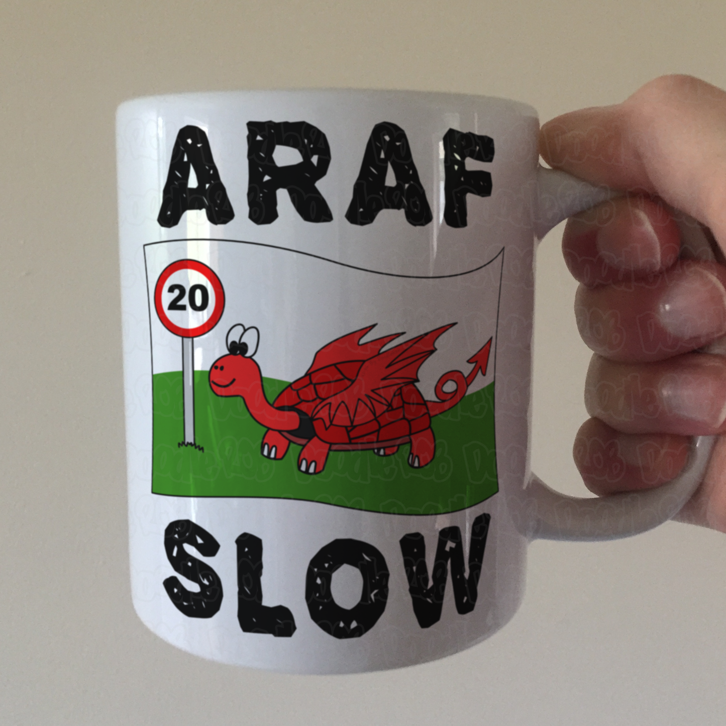 Funny Welsh Flag Mug - 20mph Speed Limit Wales - Tortoise Welsh Dragon - ARAF Slow - Wales Gift